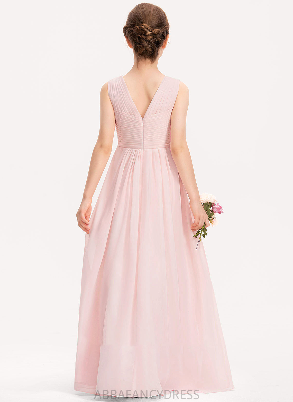 V-neck Carly Ruffle Chiffon Floor-Length With Junior Bridesmaid Dresses A-Line