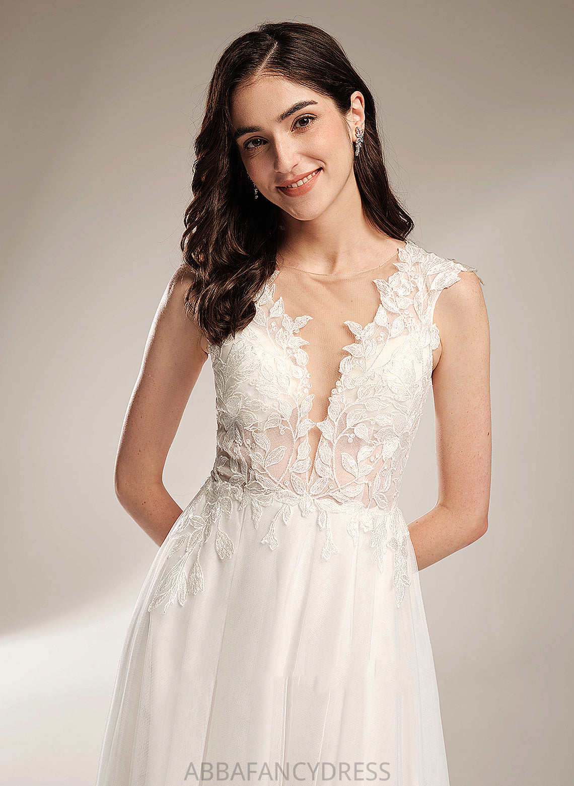 Lace With Wedding Train V-neck Sequins Marcie Tulle Dress Wedding Dresses Court A-Line