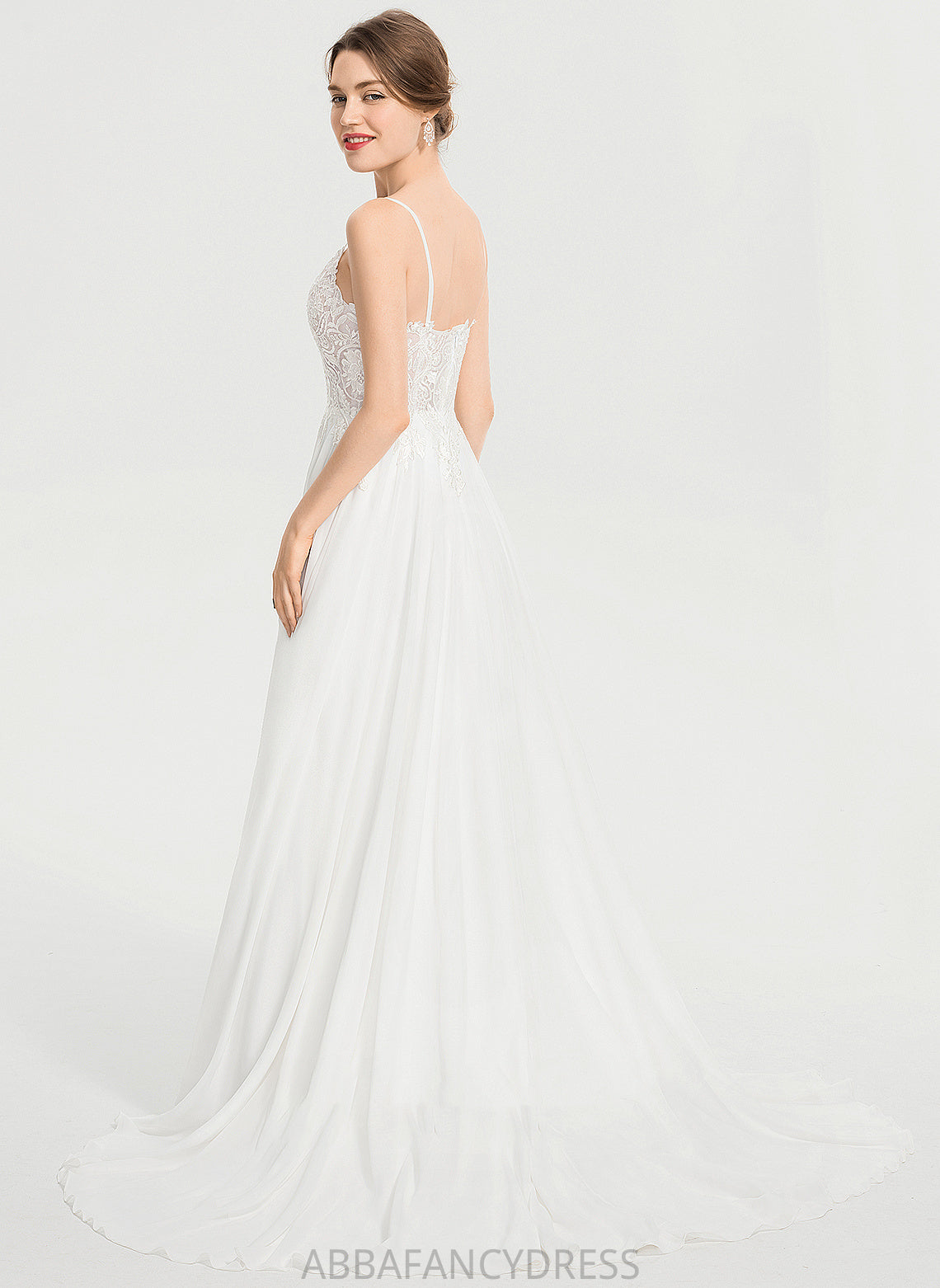 Wedding Dresses Dress A-Line Chiffon Jaqueline Split Train Front With V-neck Wedding Sweep