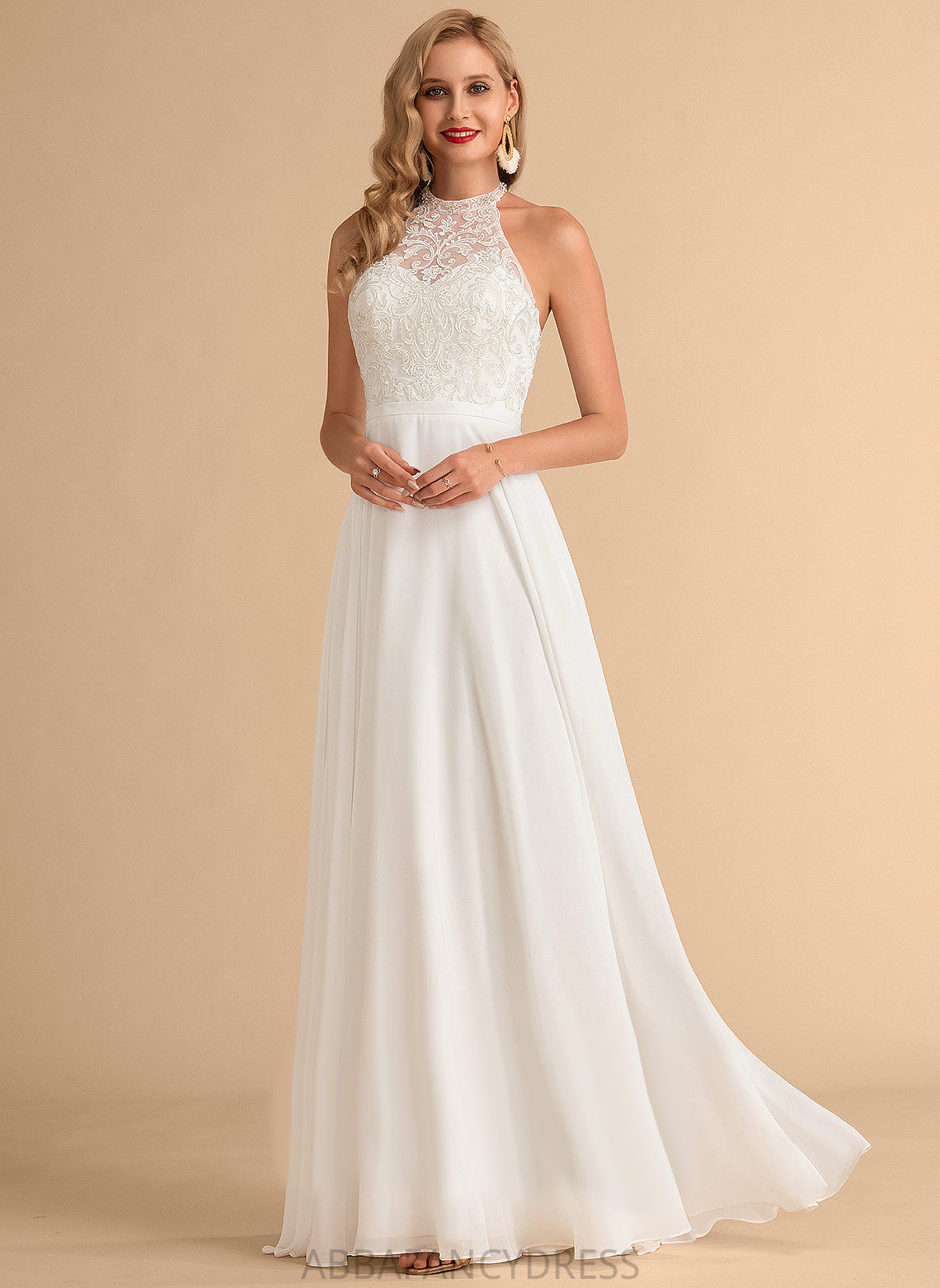 Neck Wedding Floor-Length A-Line Wedding Dresses Chiffon High Dress Gwendoline Lace