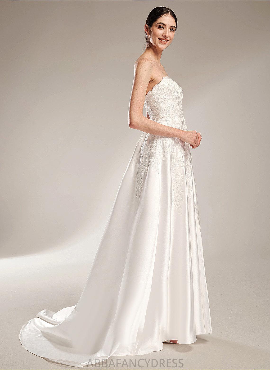 Savanna Ball-Gown/Princess Satin Split With Front Sweetheart Wedding Chapel Train Lace Dress Wedding Dresses