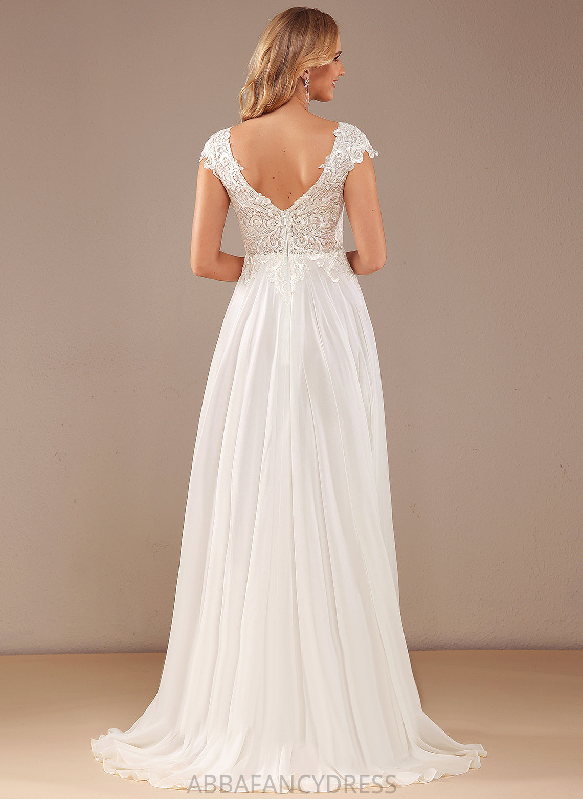 Wedding Dresses Lace Wedding Kamari With Lace V-neck Train A-Line Chiffon Dress Sweep