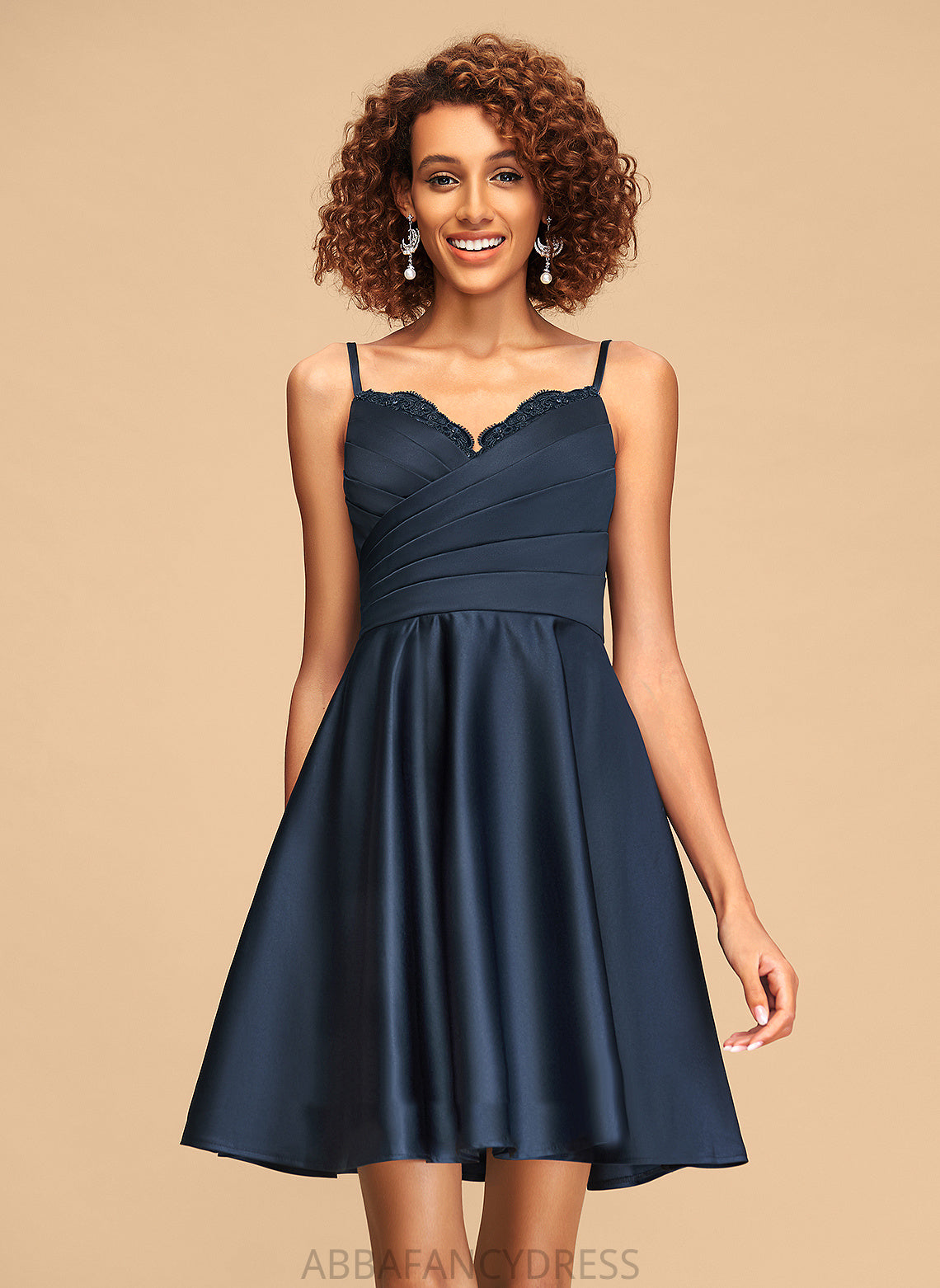 Deborah A-Line With Short/Mini Homecoming Dress Homecoming Dresses Ruffle Sequins Satin Beading V-neck