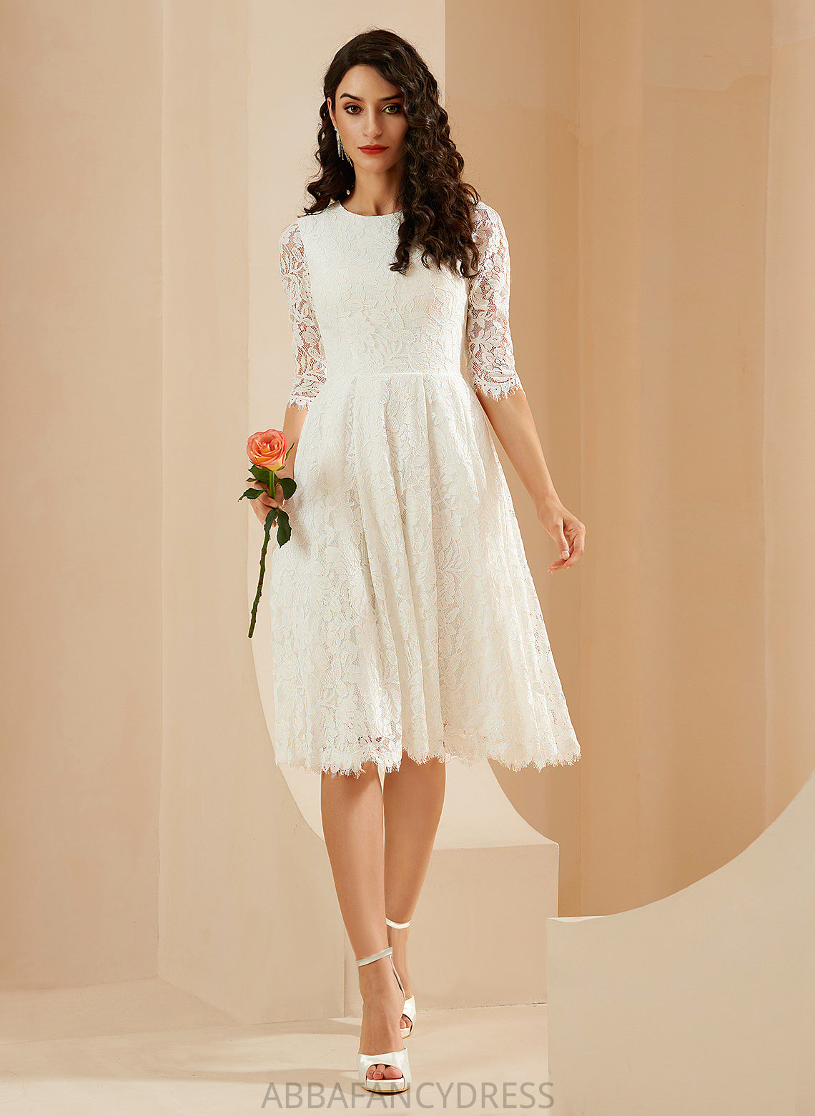 Wedding Wedding Dresses Knee-Length A-Line Neck Dress Lace Scoop Jacey