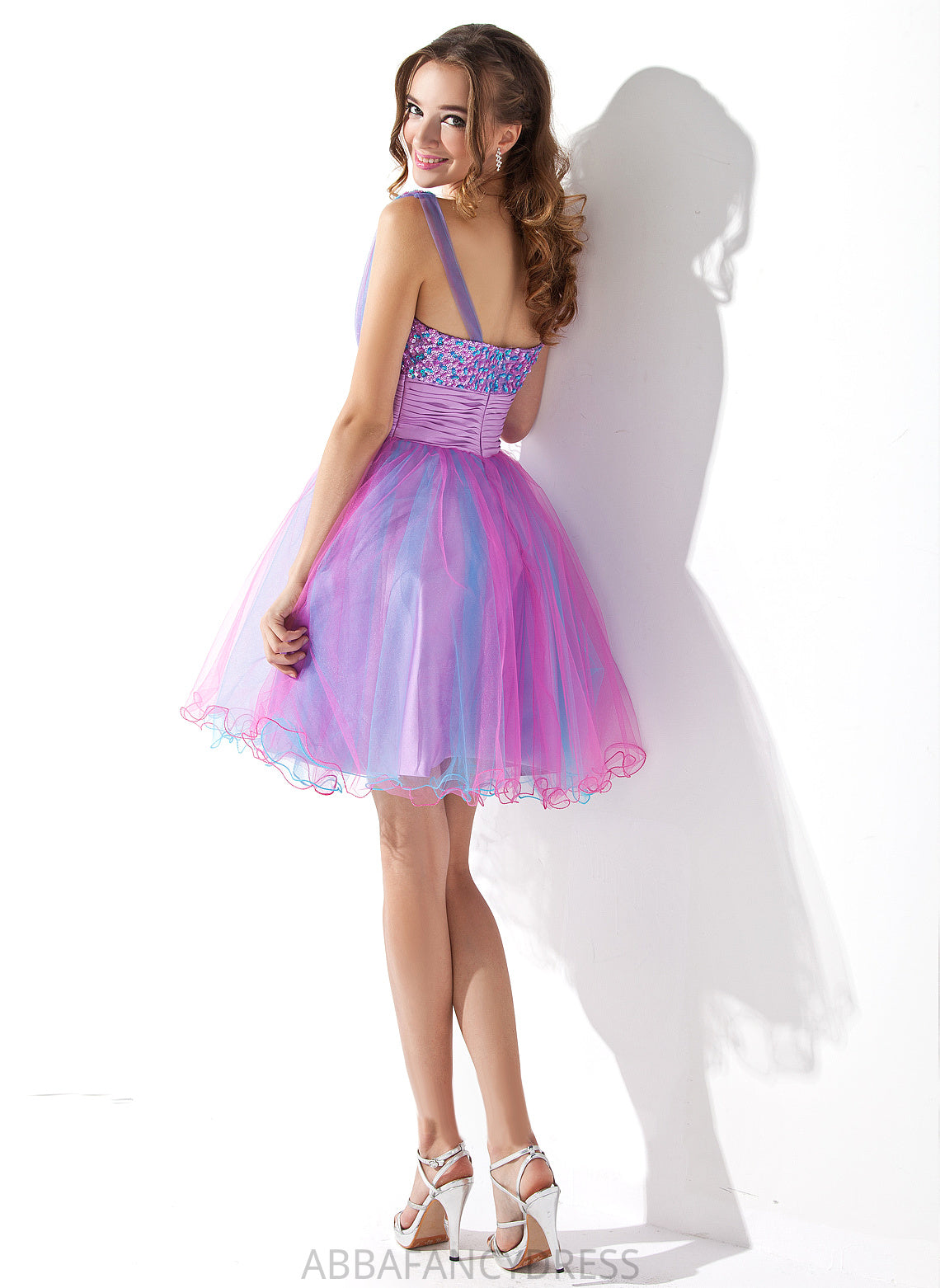 Ruffle Short/Mini A-Line Sequins Tulle With Dress Belen Homecoming Beading One-Shoulder Homecoming Dresses