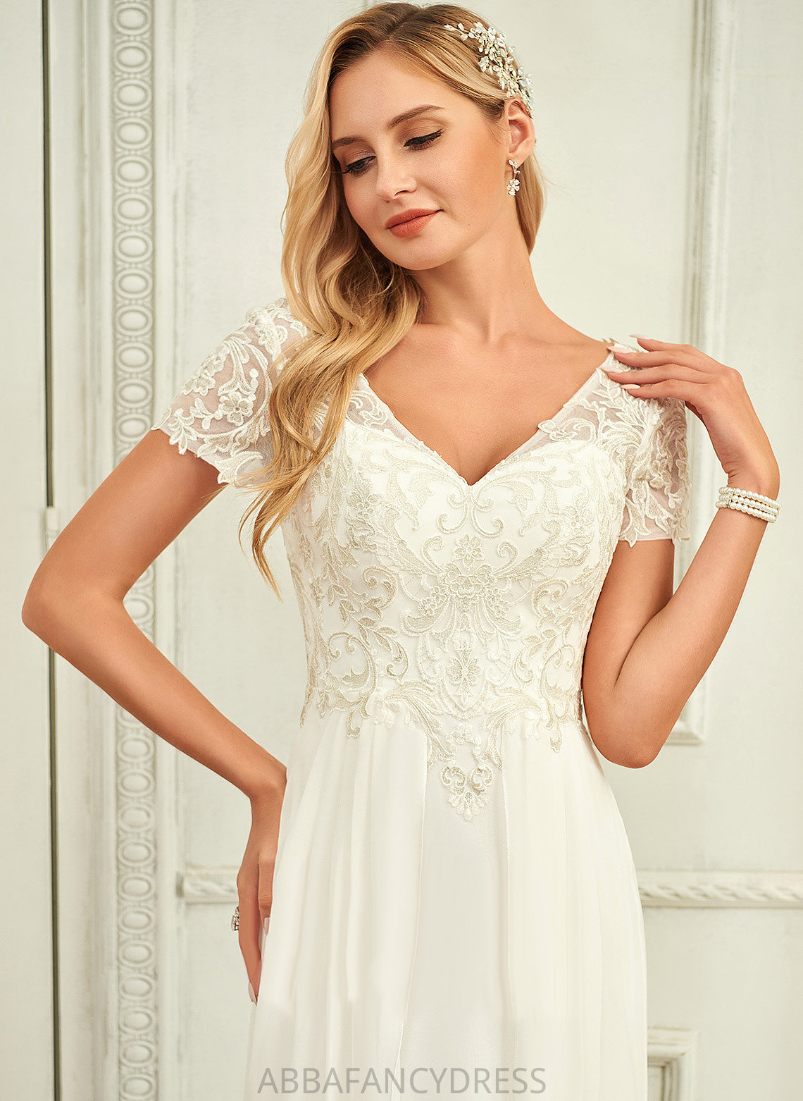 Dress Wedding Wedding Dresses Caroline Lace With A-Line Chiffon Floor-Length V-neck