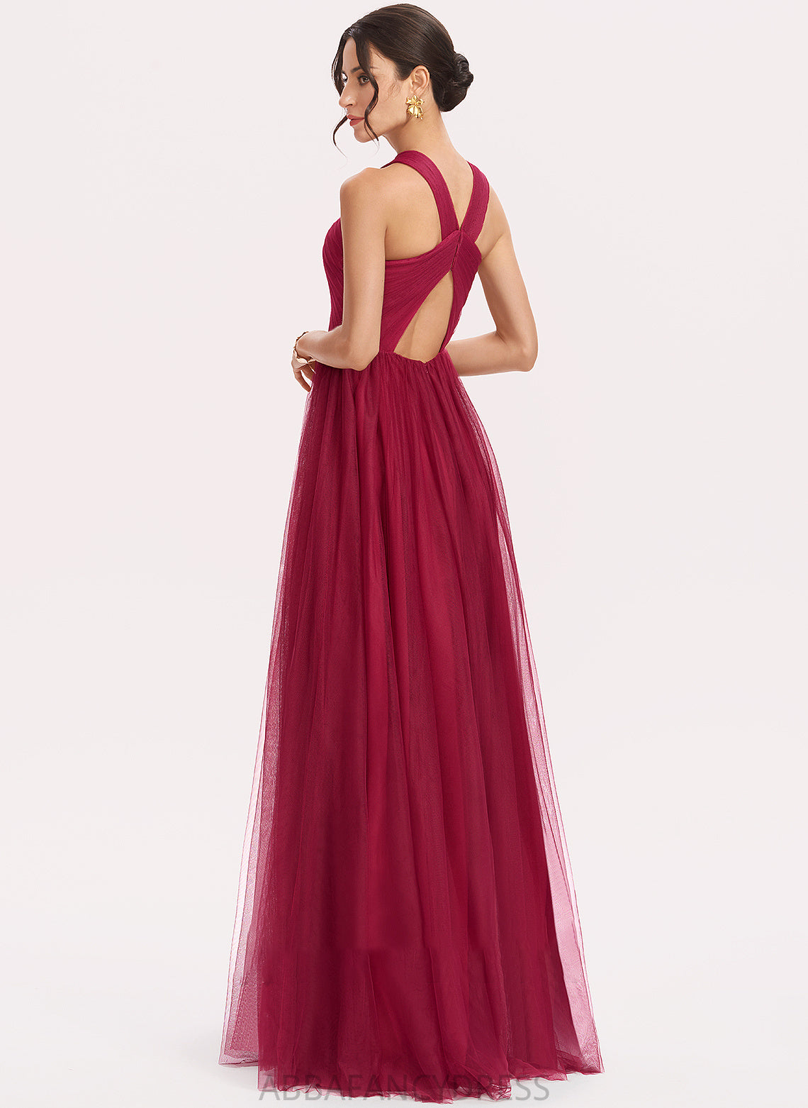 Ruffle Fabric Embellishment Neckline Halter Floor-Length Length Silhouette A-Line Neveah Floor Length A-Line/Princess