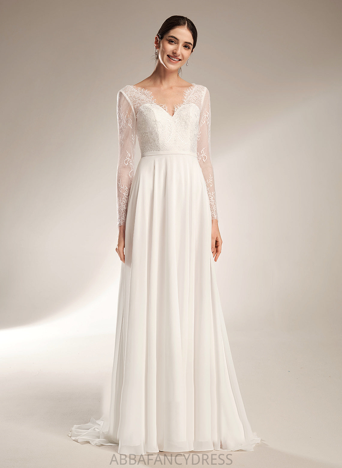 Sweep Chiffon Jazlene Dress Wedding Dresses Wedding Train Lace A-Line V-neck