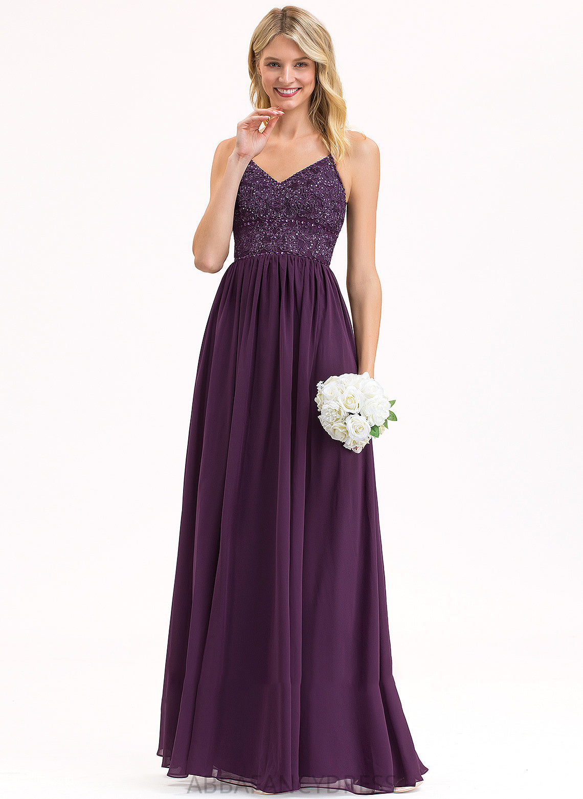 Floor-Length Chiffon Beading Kelsey Sequins A-Line Prom Dresses V-neck Lace With