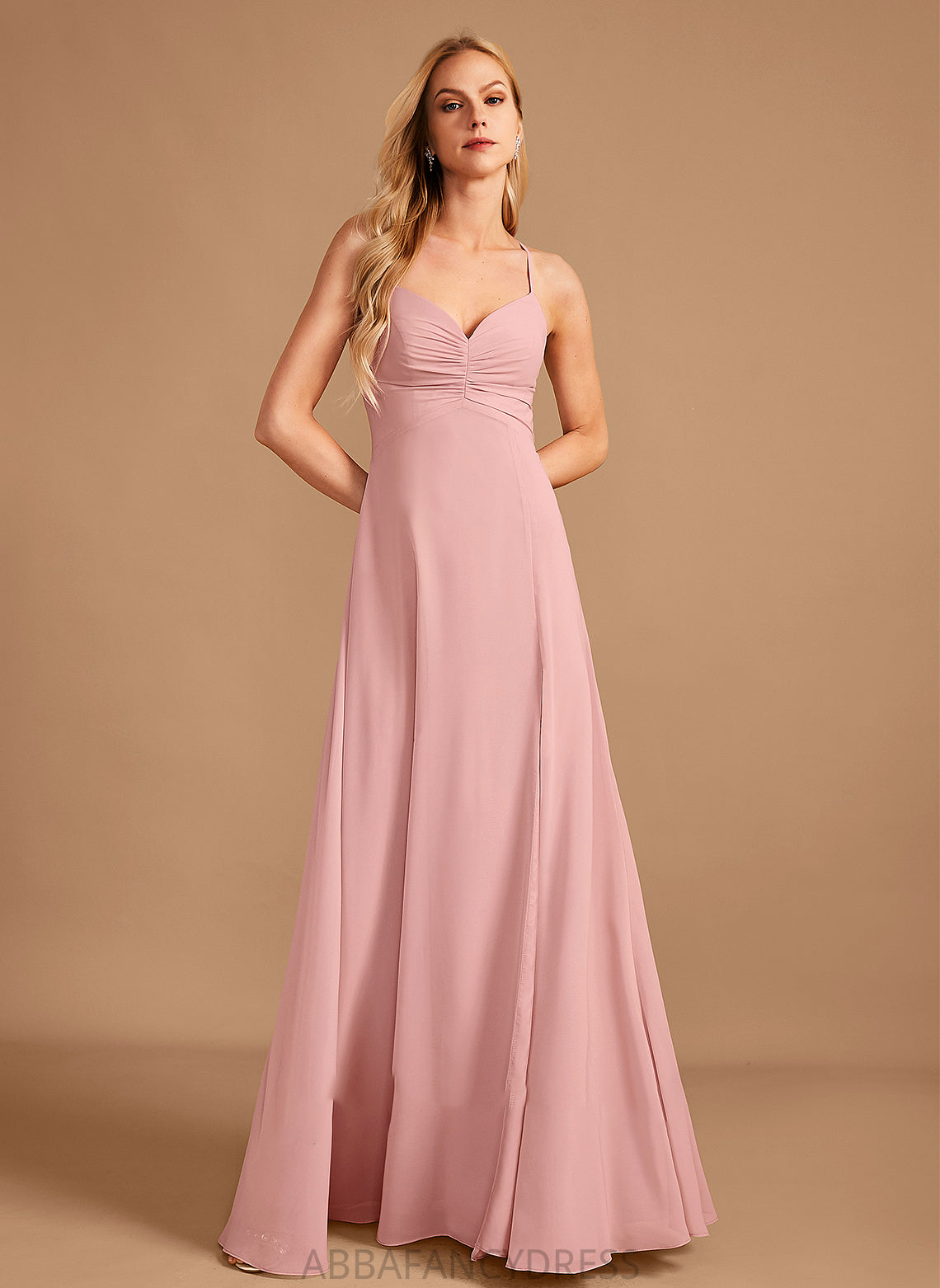 Fabric Length A-Line Floor-Length SplitFront V-neck Neckline Silhouette Embellishment Libby Sleeveless A-Line/Princess