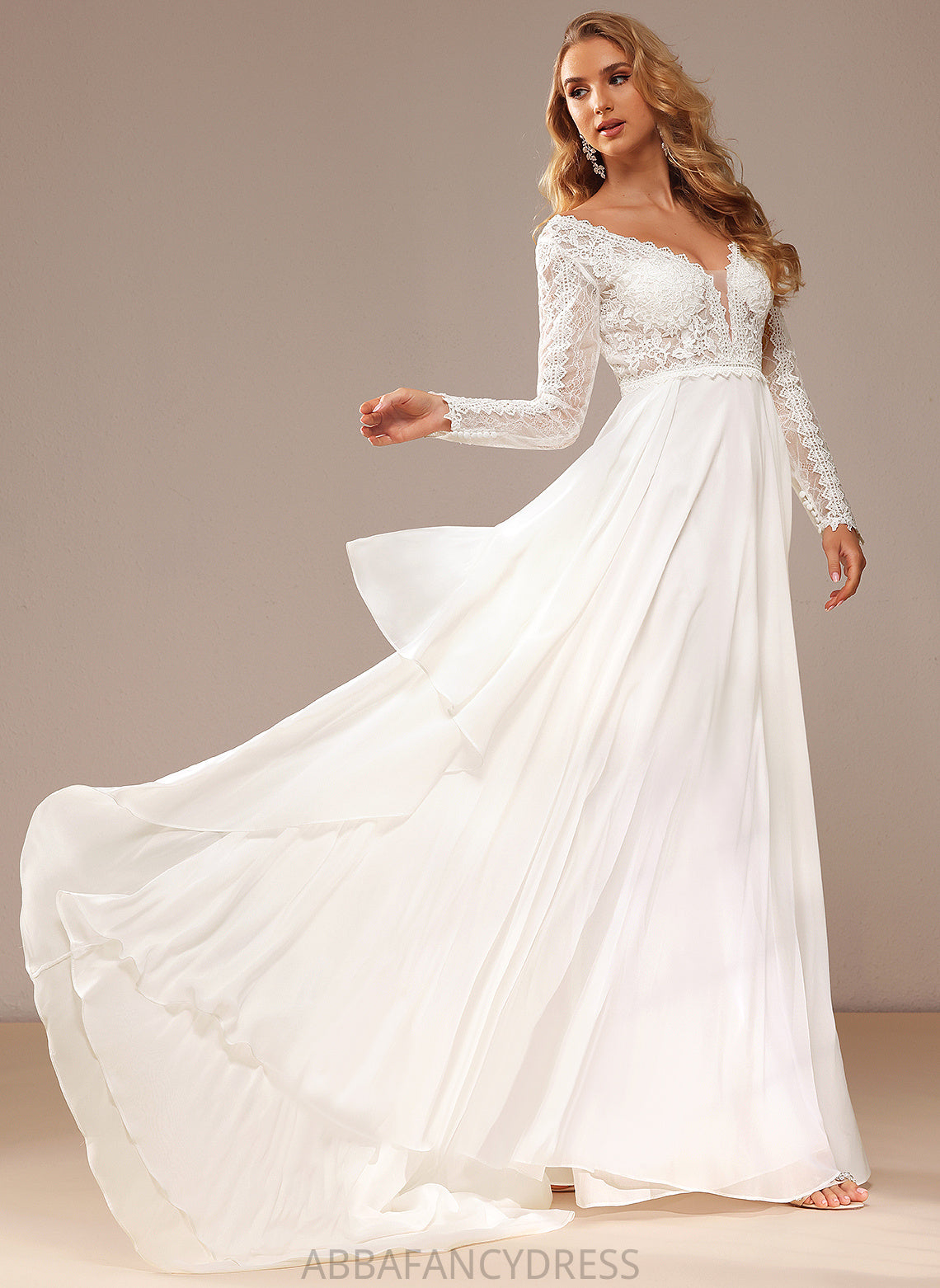 Train Lace Chiffon With Wedding Dress V-neck Ayana Ruffle A-Line Wedding Dresses Lace Court