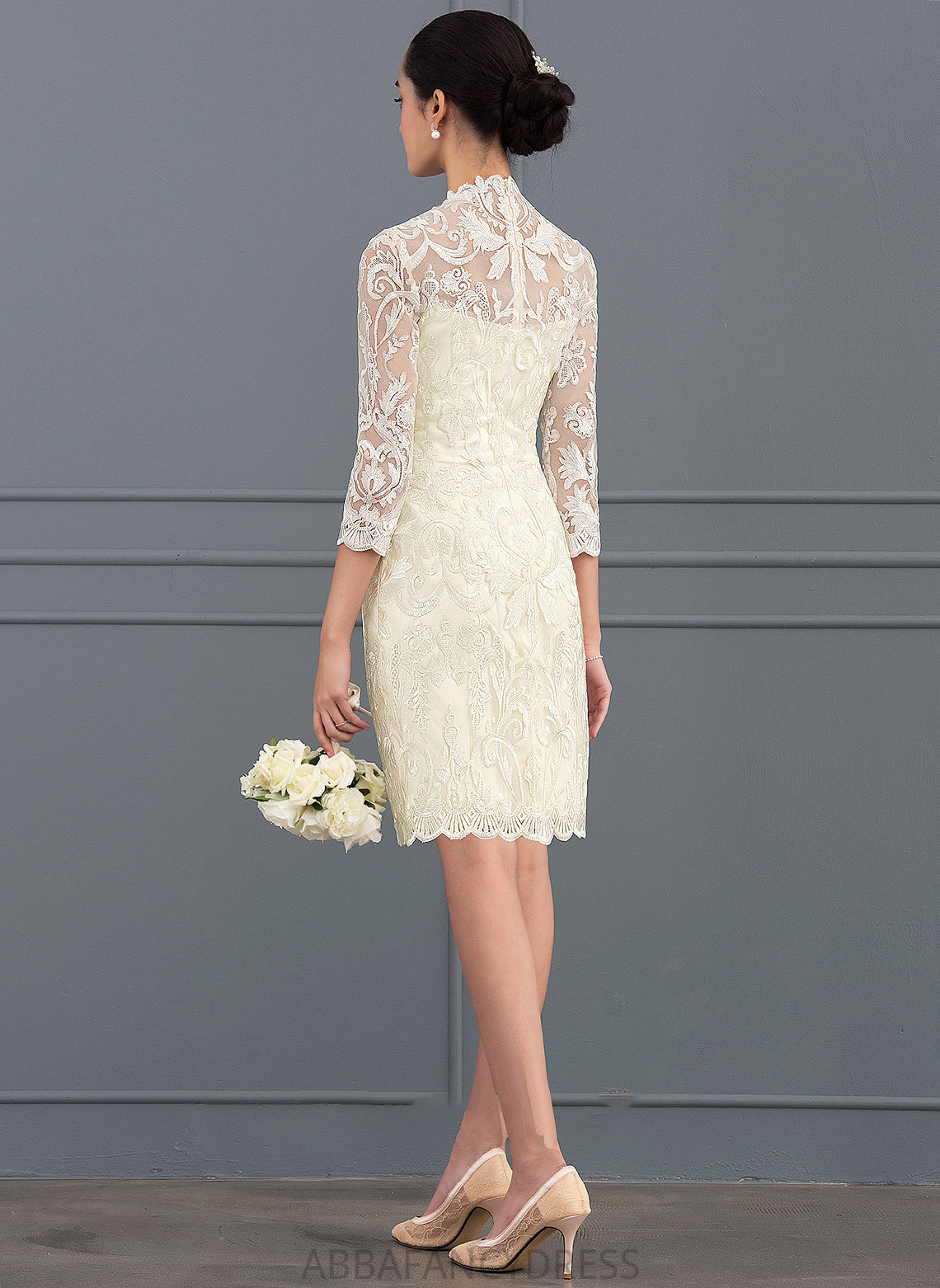 Lace Knee-Length Wedding Neck High Wedding Dresses Chloe Dress Sheath/Column