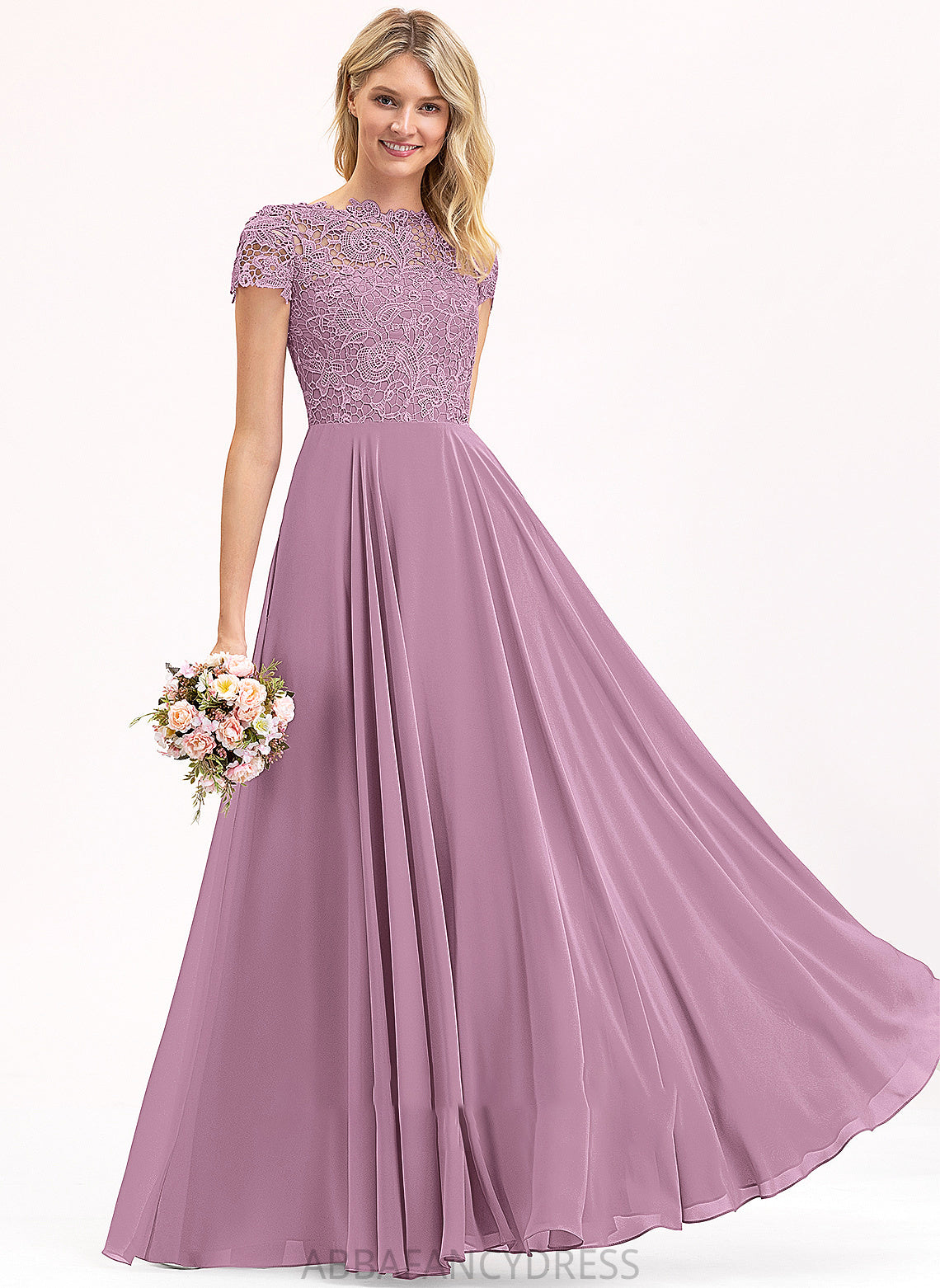 A-Line Chiffon Mercedes Scoop With Floor-Length Neck Prom Dresses Lace Pockets