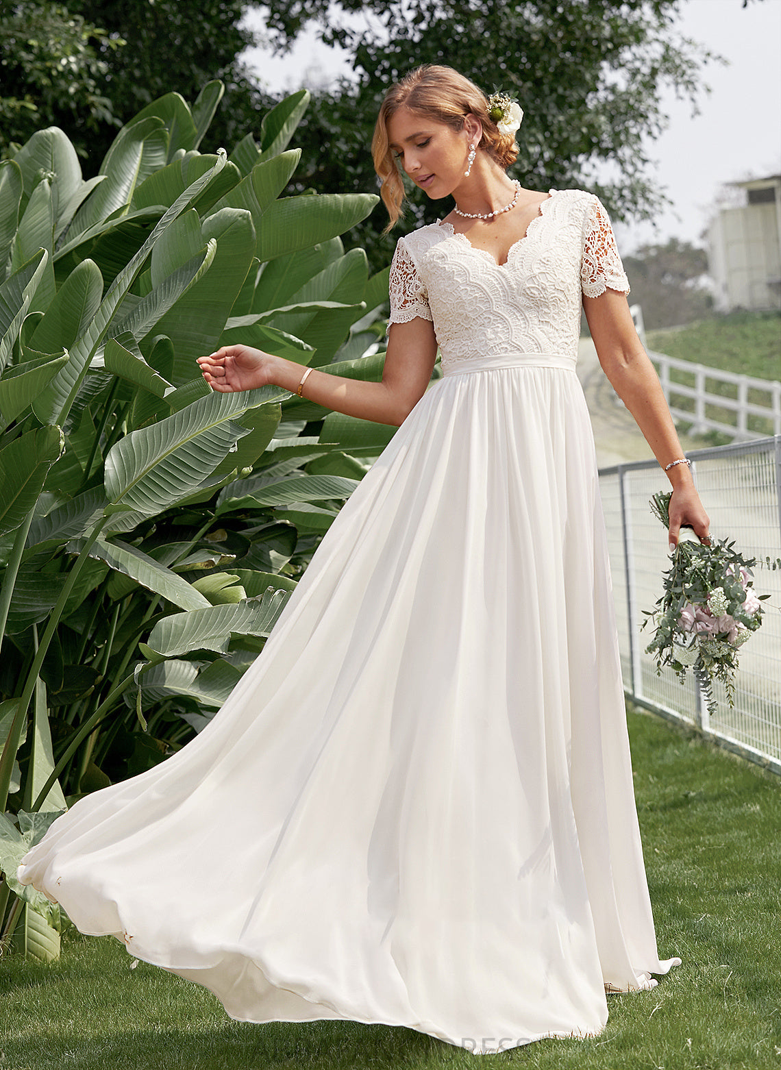 Wedding V-neck Alexandra Wedding Dresses Dress A-Line Lace Chiffon Floor-Length