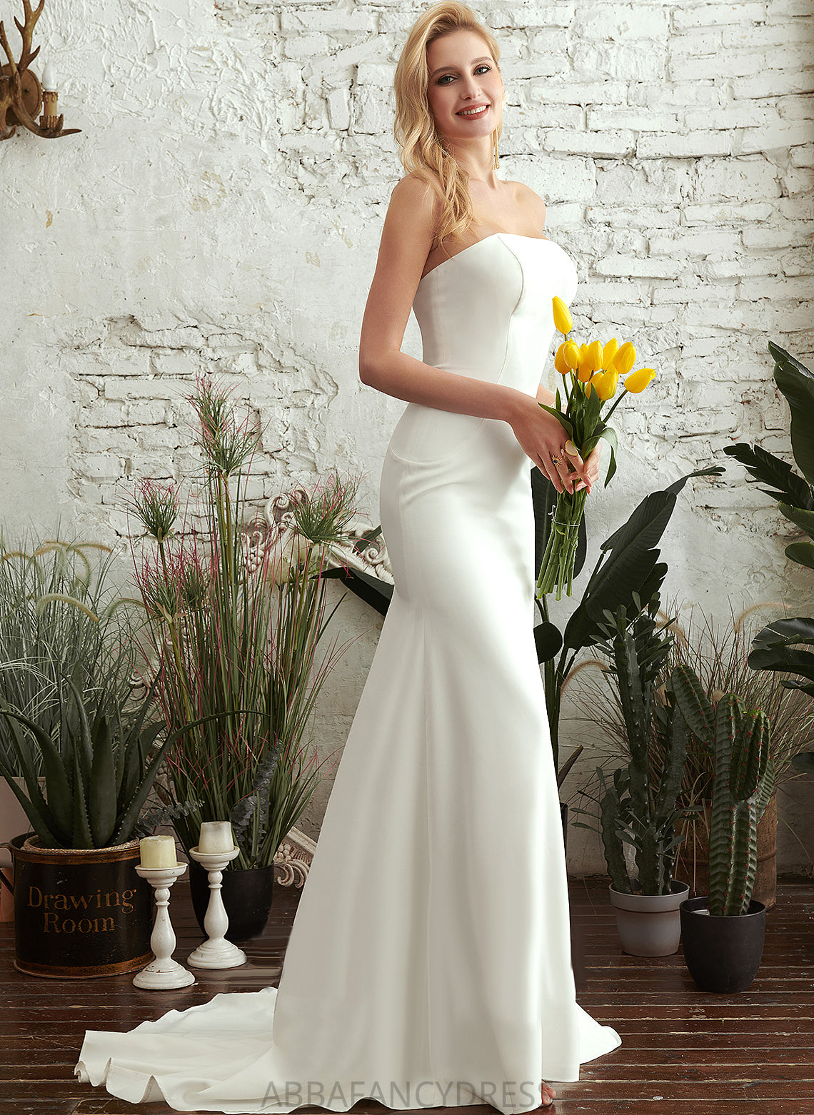 Train Stretch Wedding Dresses Trumpet/Mermaid Wedding Crepe Willa Dress Straight Sweep