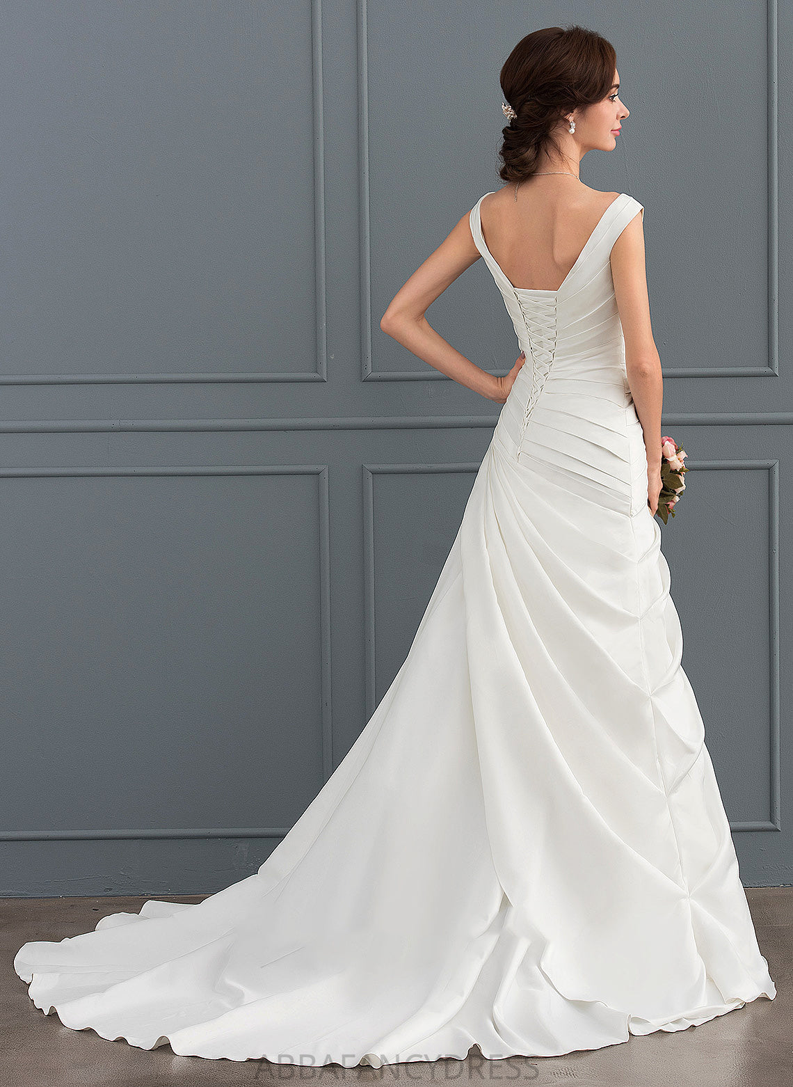 Wedding Dresses Court Dress Jaidyn With Beading Train Satin V-neck Wedding A-Line