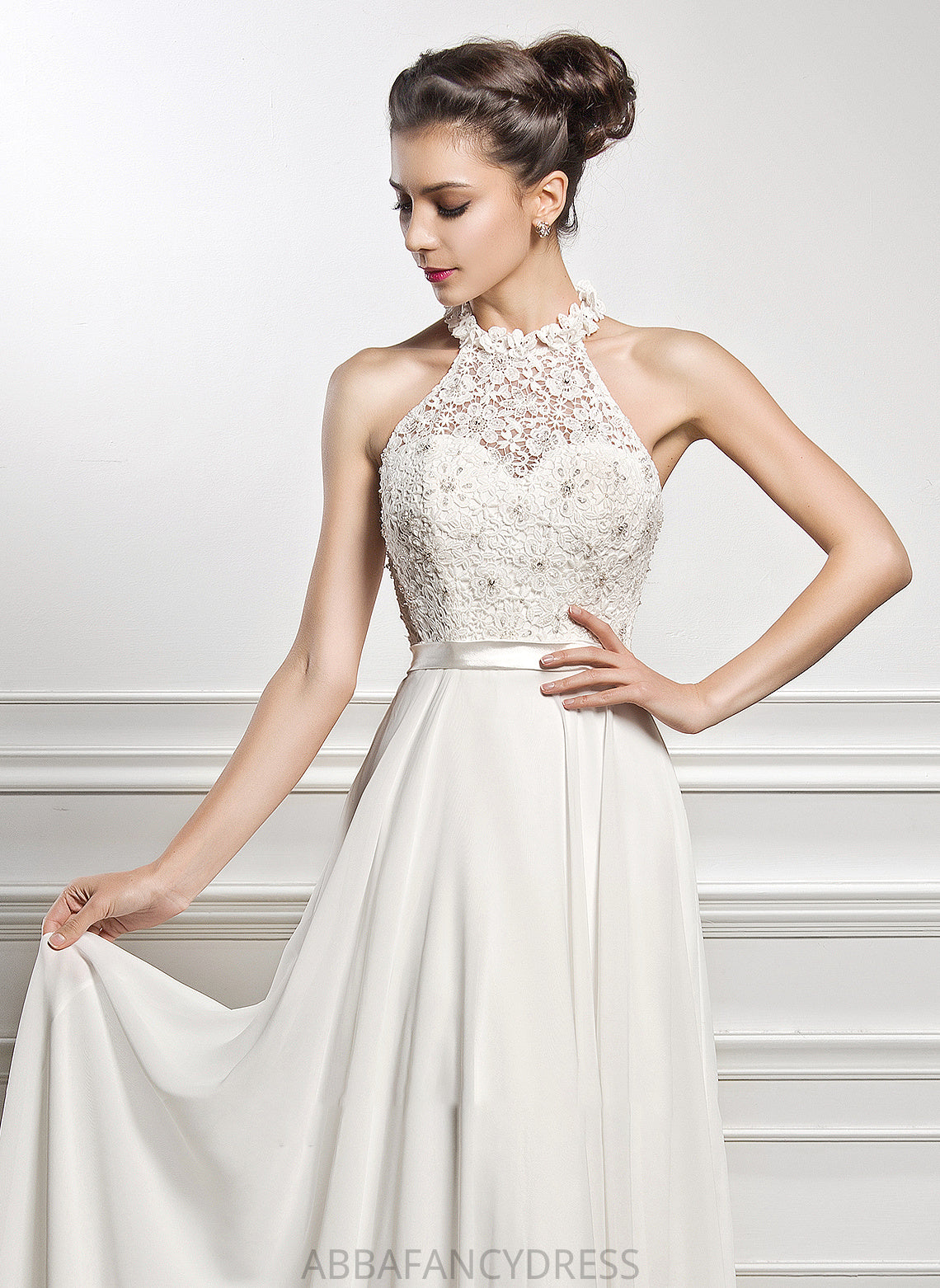 Dress Neck Floor-Length Wedding Sequins Beading Chiffon Wedding Dresses With A-Line Kimora Scoop