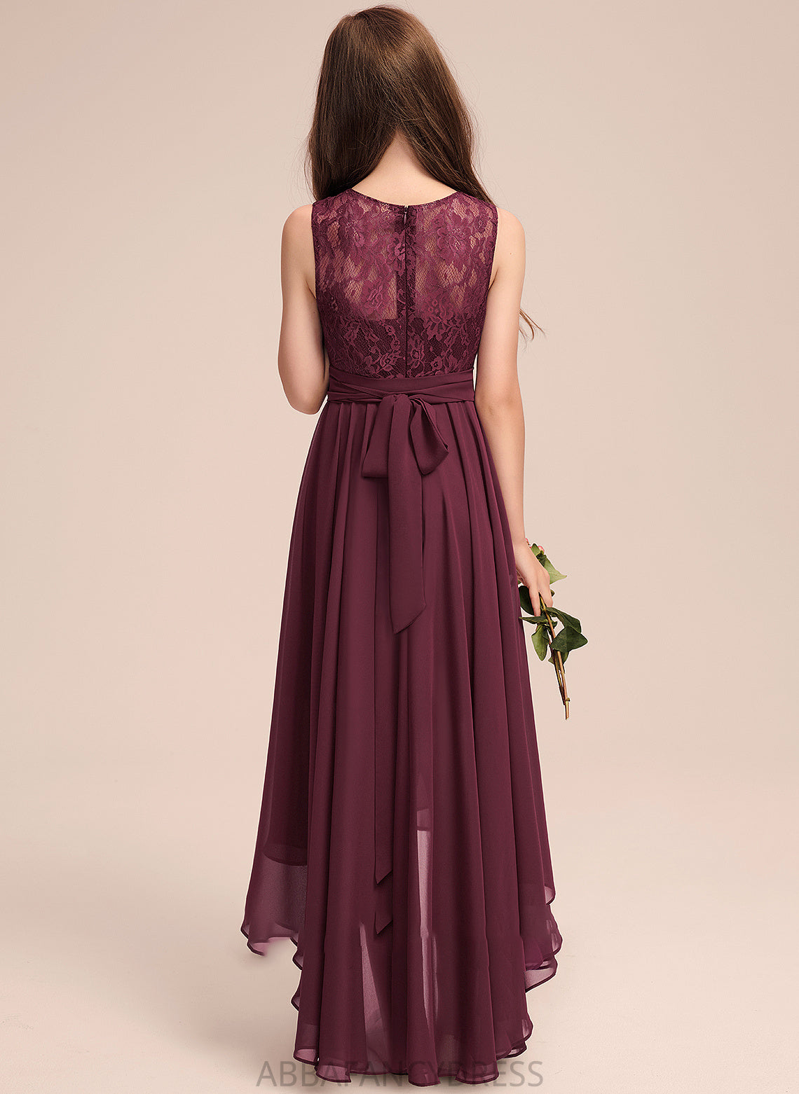 Scoop Lace Junior Bridesmaid Dresses Neck With Chiffon Asymmetrical Bow(s) A-Line Maya