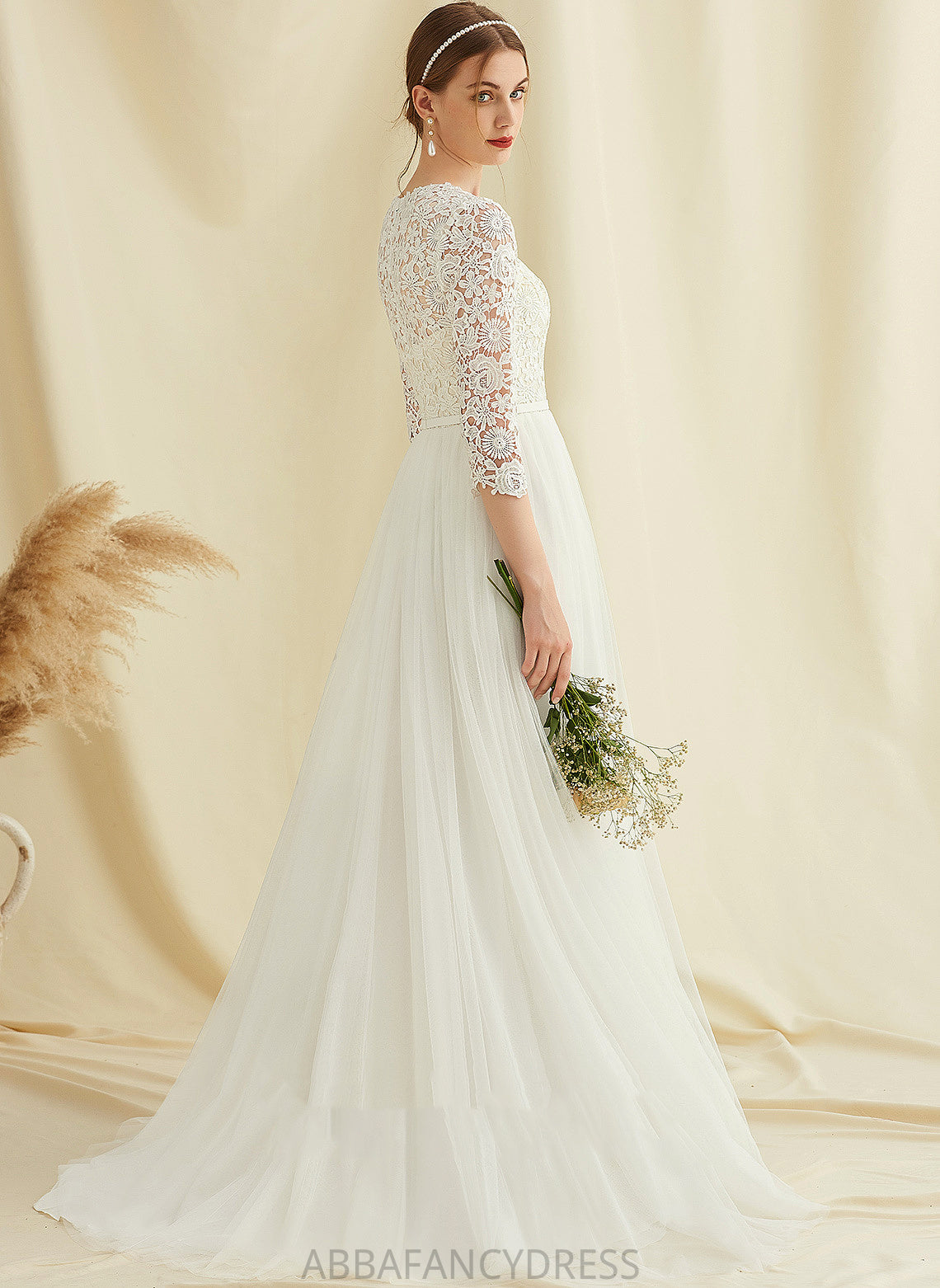 Kaylin Wedding Dress Wedding Dresses A-Line Lace Sweep Train Tulle