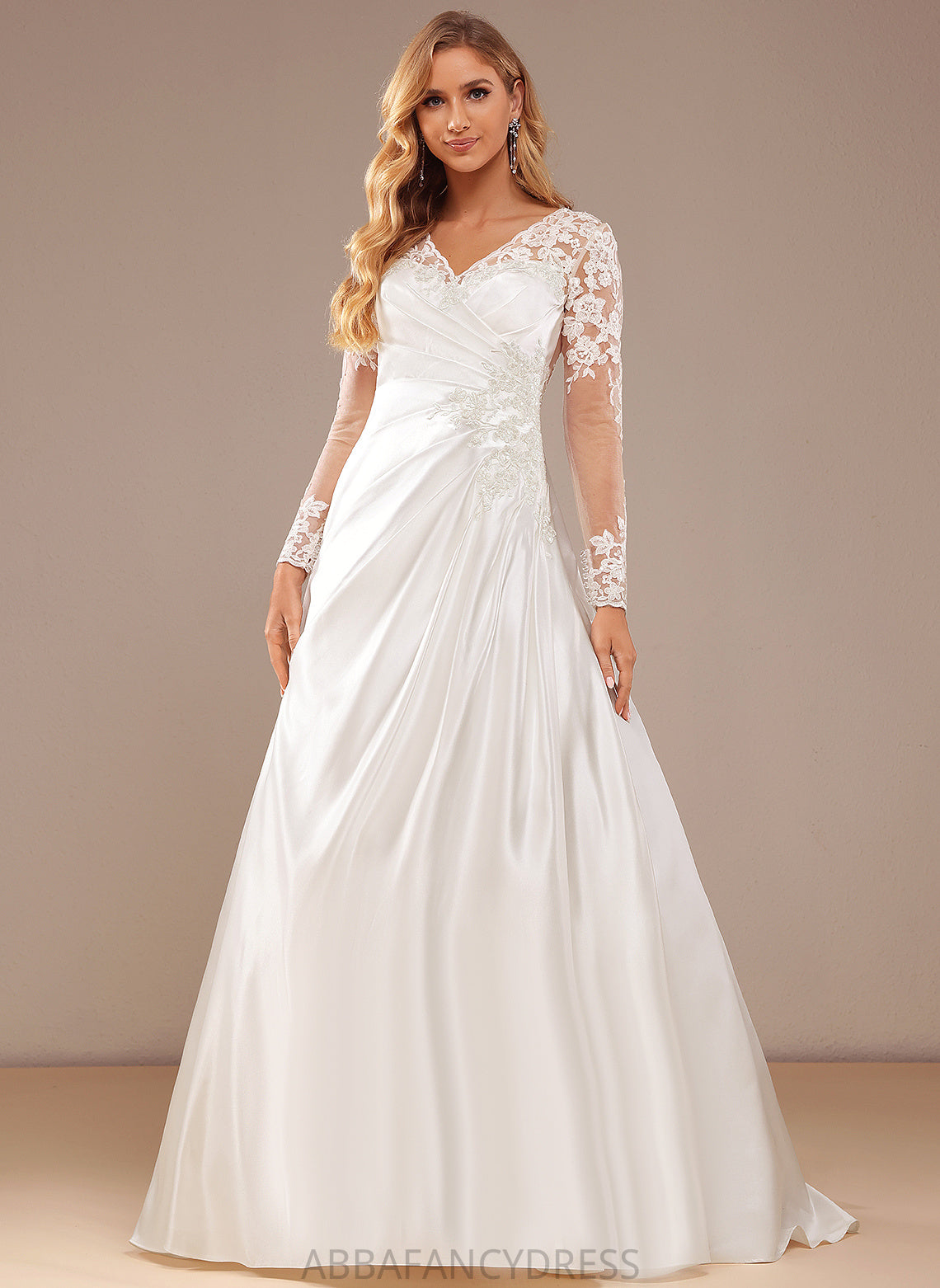 V-neck Satin With Sequins Train Wedding Lace Lace Dress Wedding Dresses Zoie Court A-Line