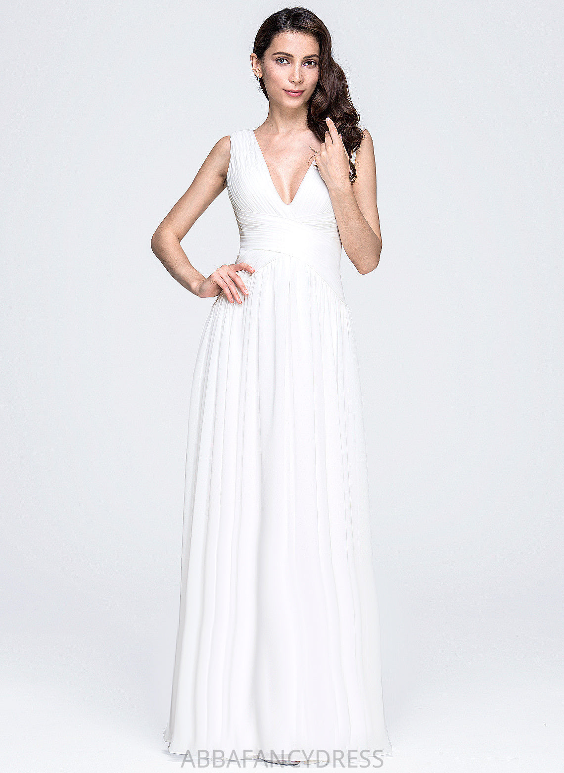 With A-Line V-neck Floor-Length Noelle Dress Wedding Pleated Chiffon Wedding Dresses