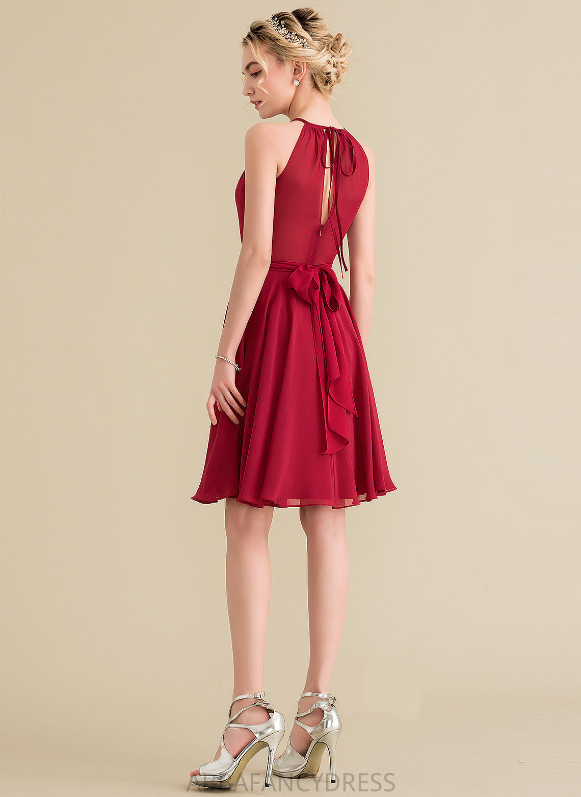 With Bow(s) Homecoming Dresses Dress Chiffon Knee-Length Neck Nicola Ruffle Homecoming A-Line Scoop