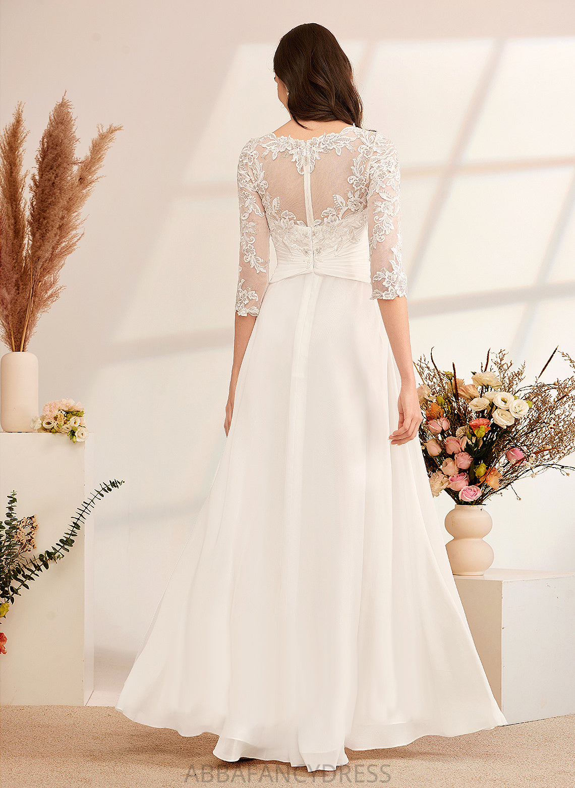 With Lace Wedding Illusion Wedding Dresses A-Line Floor-Length Nita Chiffon Ruffle Dress Beading