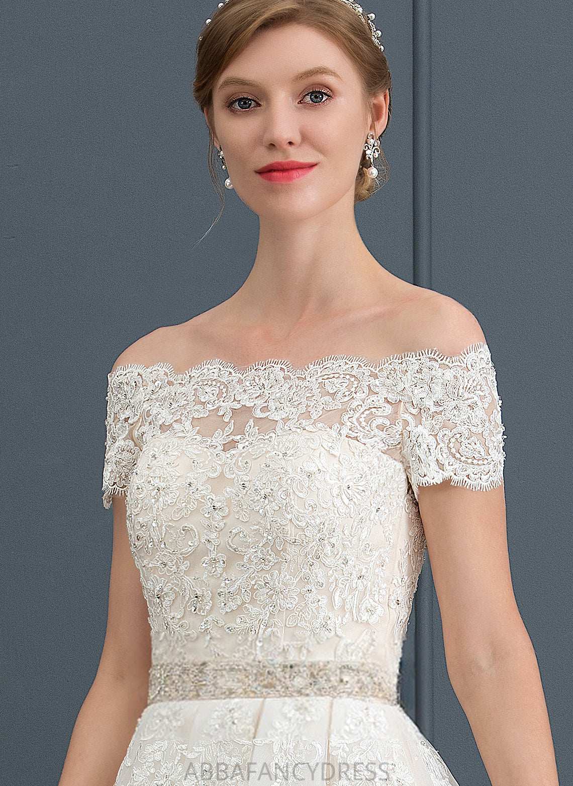 Wedding Dresses Heidi Lace Off-the-Shoulder Dress Beading Train With Sequins Wedding Ball-Gown/Princess Tulle Court