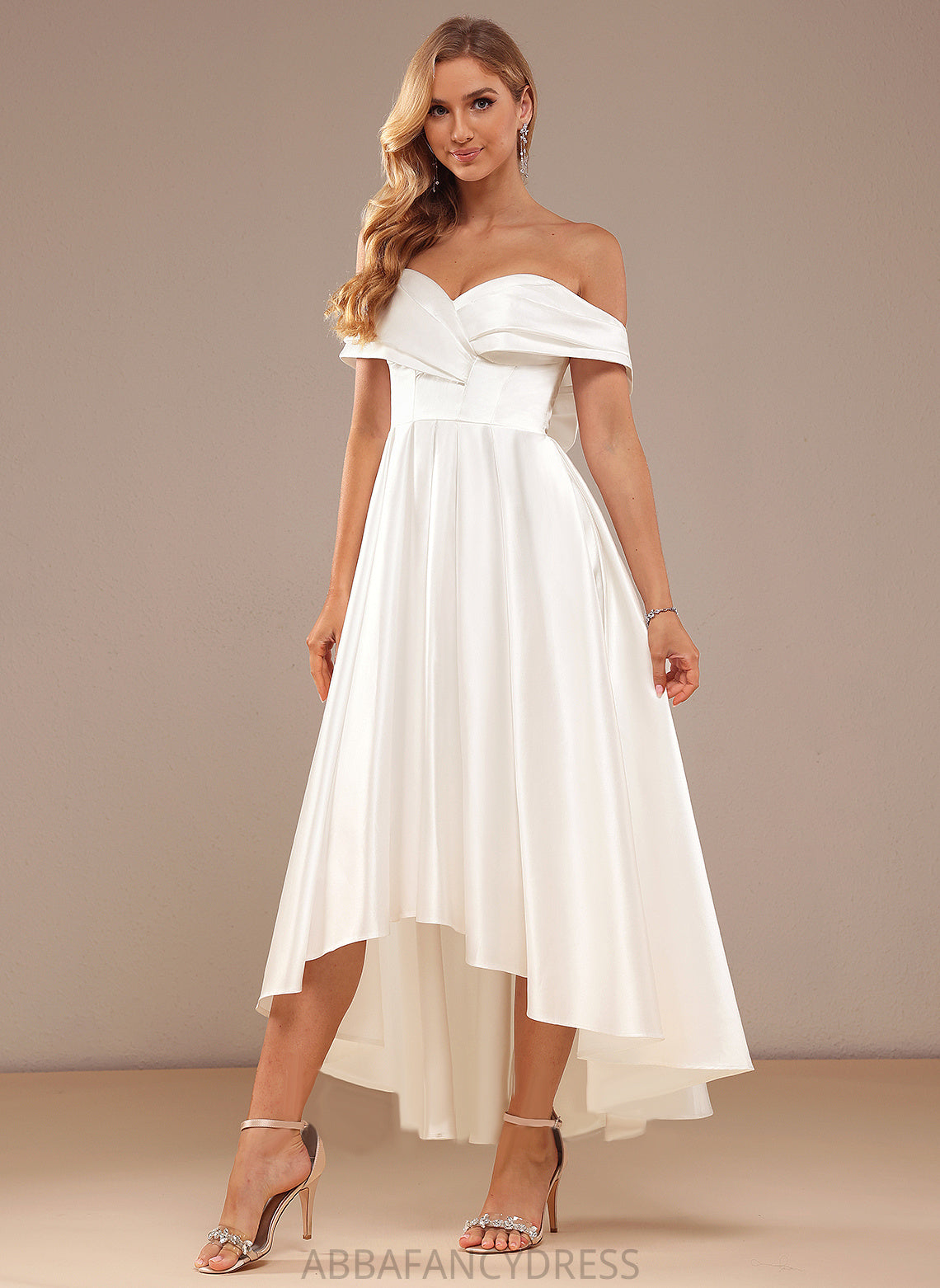 Satin Asymmetrical A-Line Ryan Dress With Off-the-Shoulder Wedding Pockets Wedding Dresses