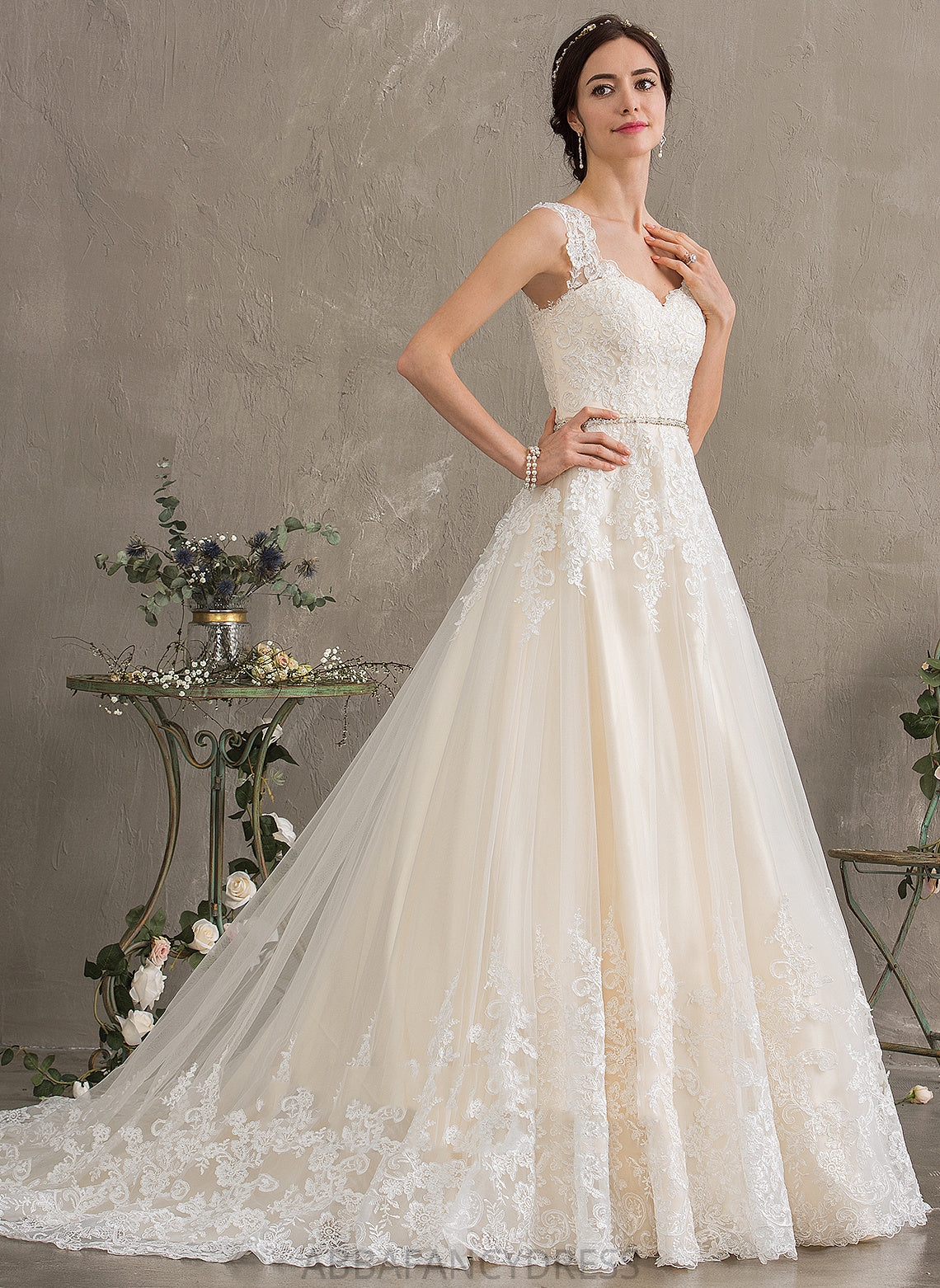 Ashlyn Sweetheart Ball-Gown/Princess Lace Beading Court With Tulle Wedding Dress Train Sequins Wedding Dresses