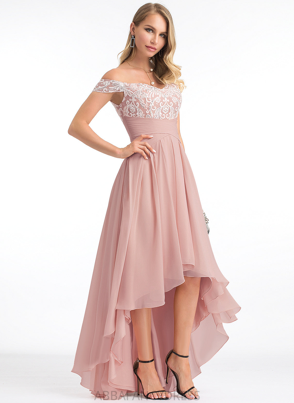 Chiffon Wedding Pleated A-Line Off-the-Shoulder With Asymmetrical Lace Wedding Dresses Fiona Dress