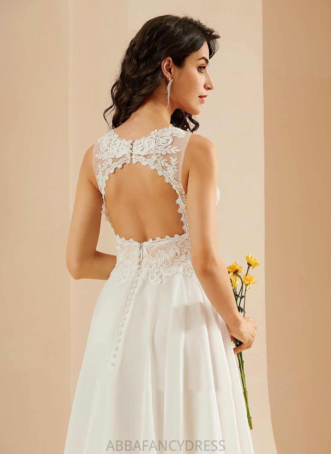 Sequins V-neck With Wedding Lace A-Line Chiffon Dress Knee-Length Jazmine Wedding Dresses