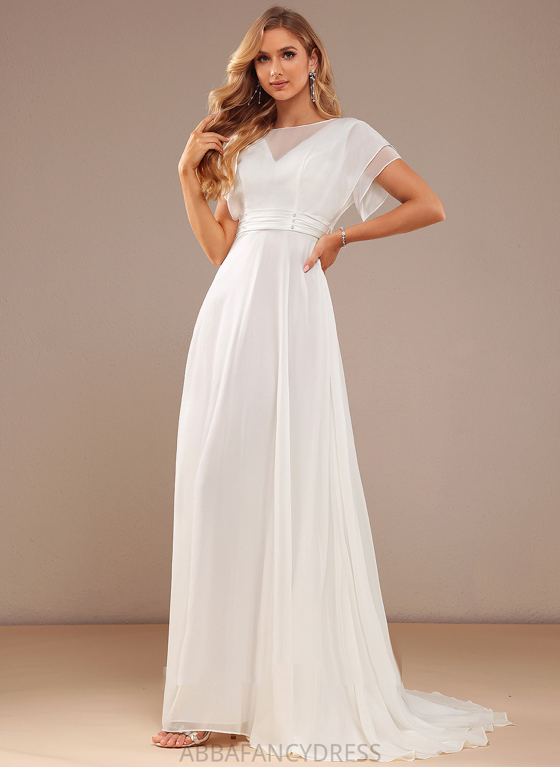 Chiffon Dress Sweep Scoop Mckenzie A-Line Wedding Dresses Train Wedding With Beading Neck