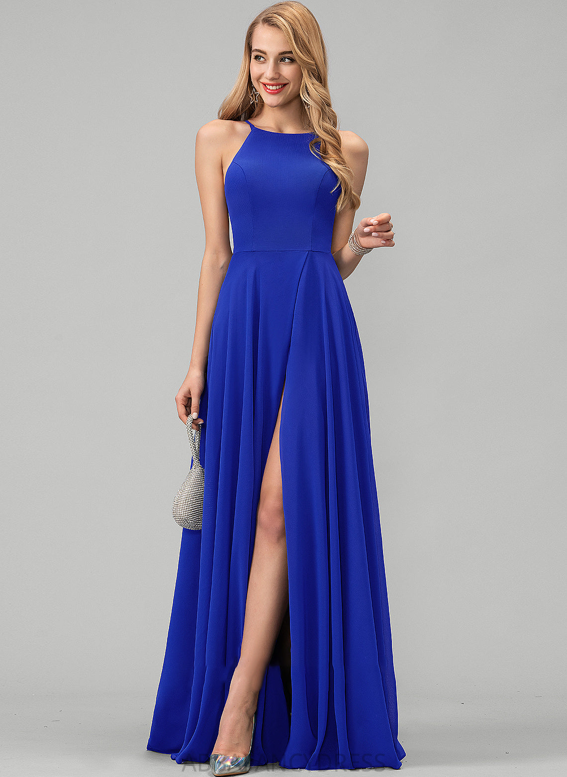 Barbara Prom Dresses Split Scoop Chiffon Neck With A-Line Floor-Length Front