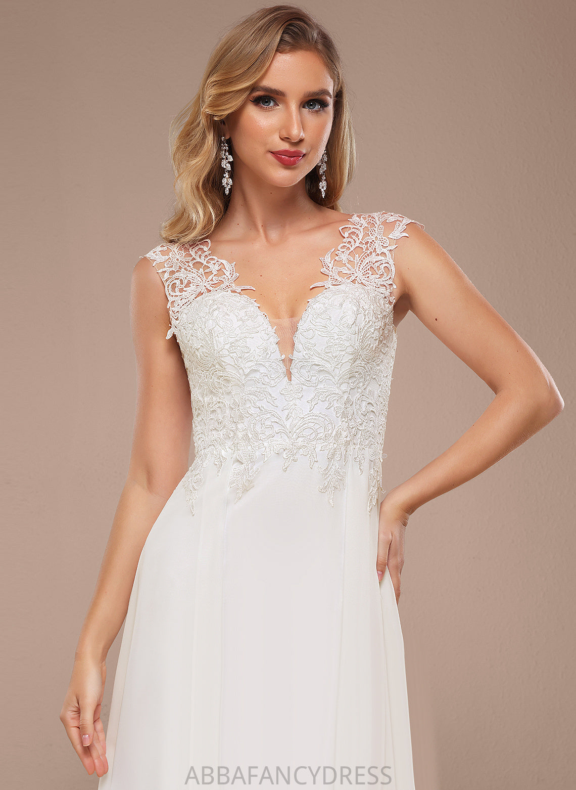 Wedding Dresses V-neck Lace Dress Kenley Chiffon A-Line Wedding Sweep Train