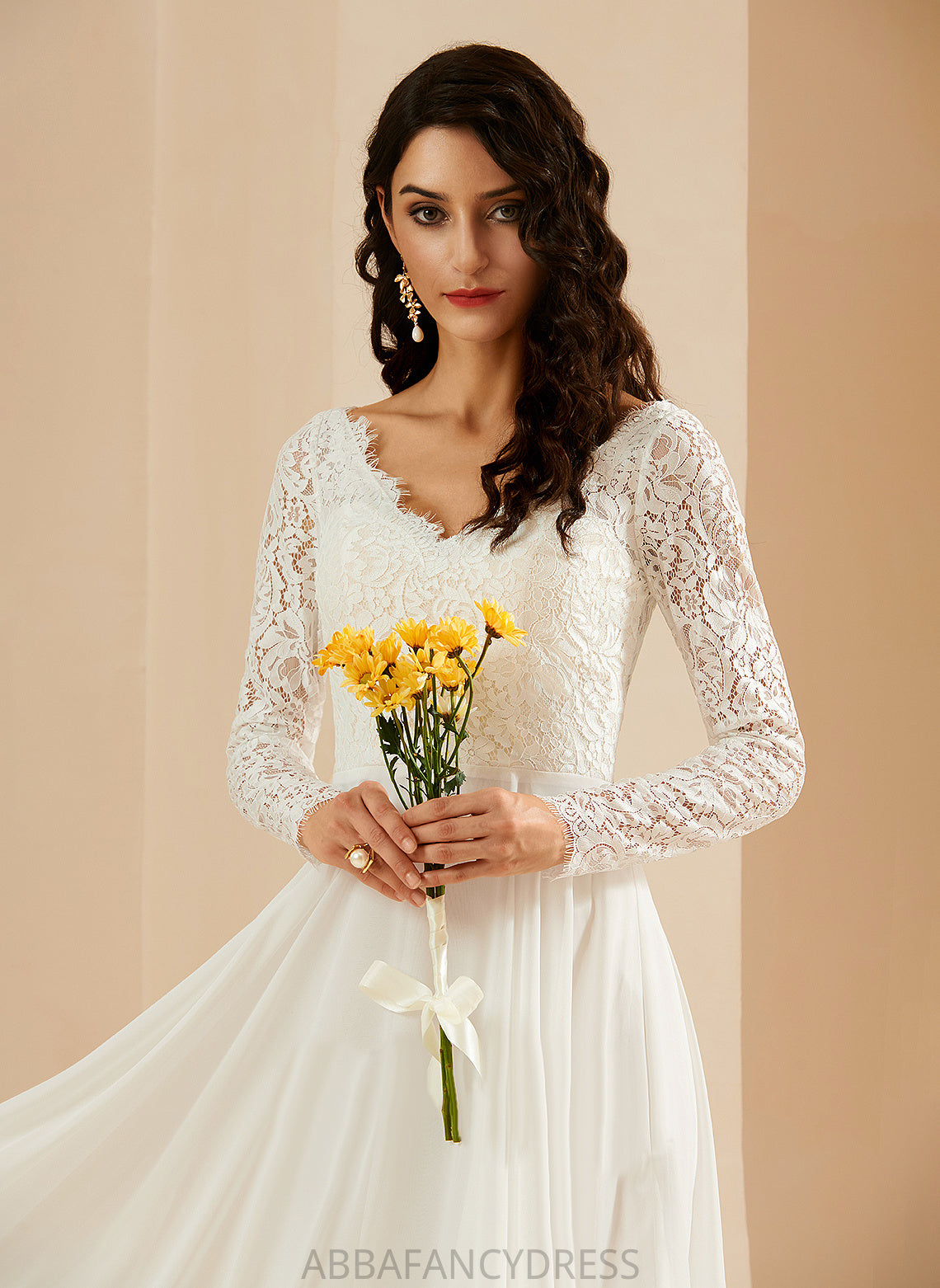 Wedding Dresses V-neck Chiffon Janey Sweep Wedding A-Line With Lace Dress Train