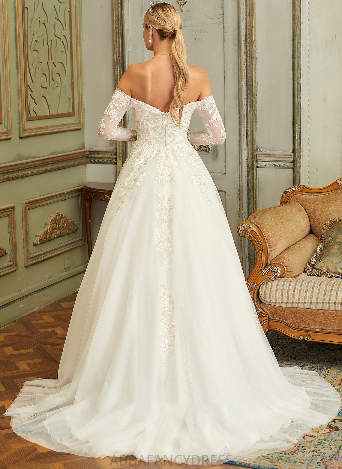 Train Ball-Gown/Princess Sweep Wedding Dresses Off-the-Shoulder Wedding Dress Lace Kathryn Lace With Tulle