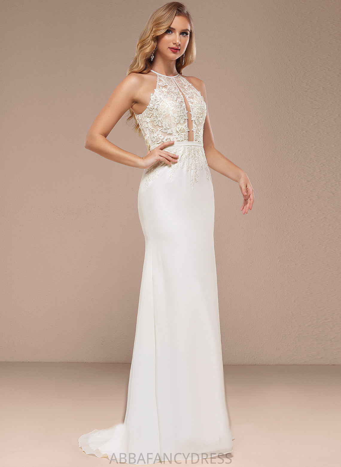 Chiffon Halter Lace Roselyn Dress Sequins Trumpet/Mermaid Sweep Wedding Dresses Train Wedding With