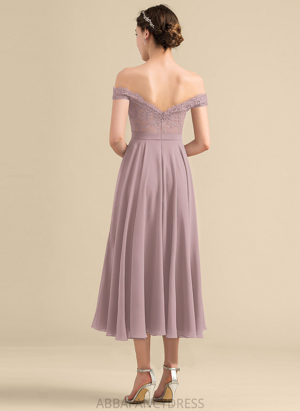 Beading With Homecoming Off-the-Shoulder Chiffon Homecoming Dresses Lace A-Line Kendall Tea-Length Dress