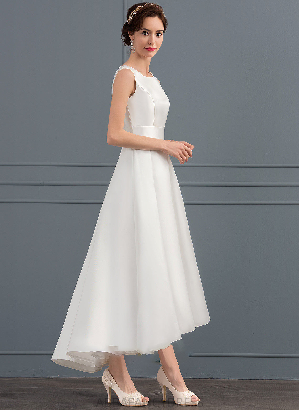 Square Jayda Wedding Satin Wedding Dresses Dress A-Line Asymmetrical Neckline