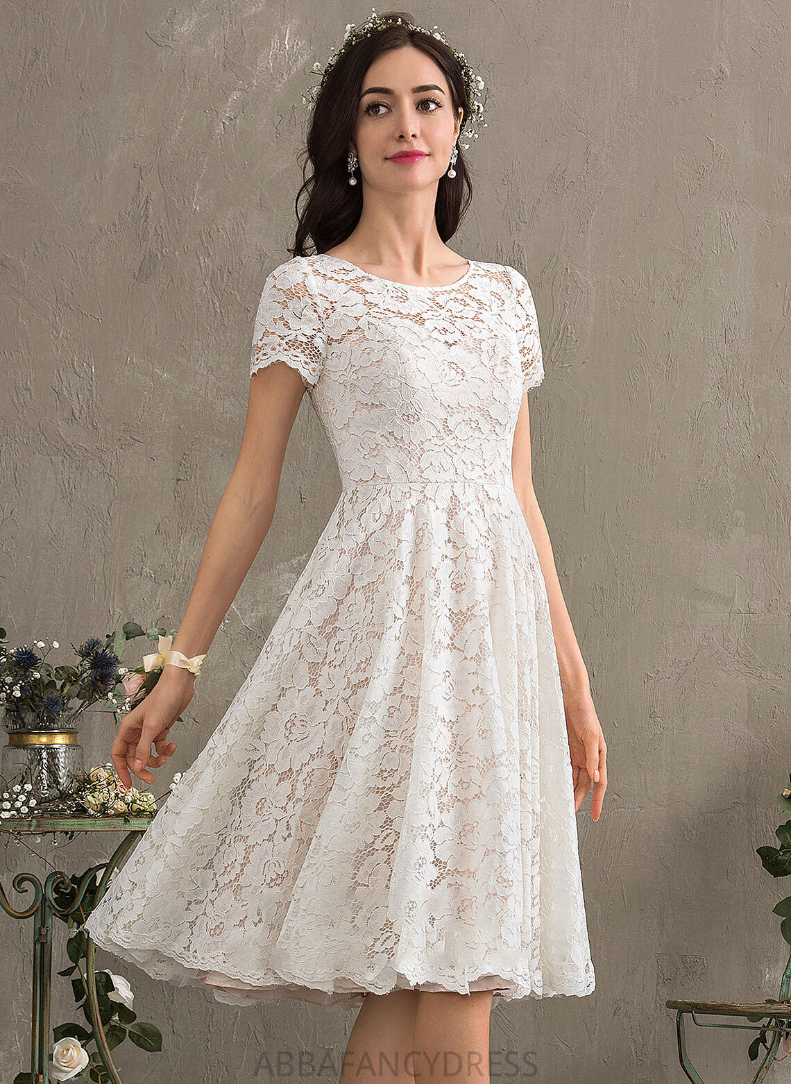 Lace Knee-Length Dress A-Line Wedding Scoop Kailyn Neck Wedding Dresses