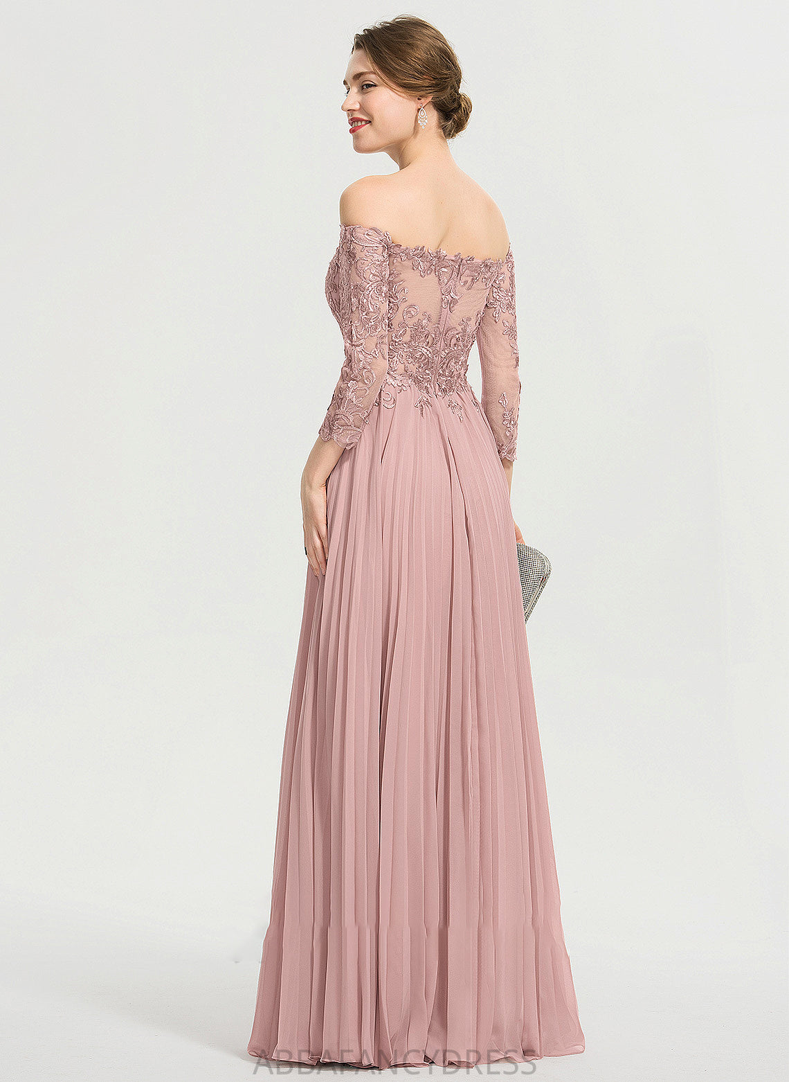 Ball-Gown/Princess Sequins Off-the-Shoulder Pleated Melanie With Floor-Length Chiffon Prom Dresses