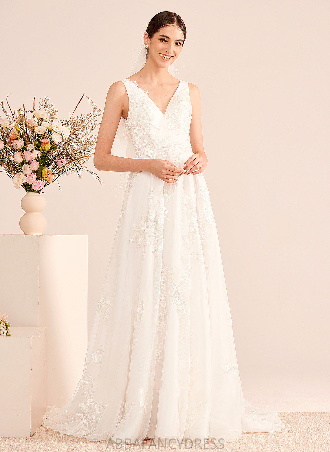 A-Line Nancy Wedding Dresses Court Dress Train V-neck Lace With Wedding