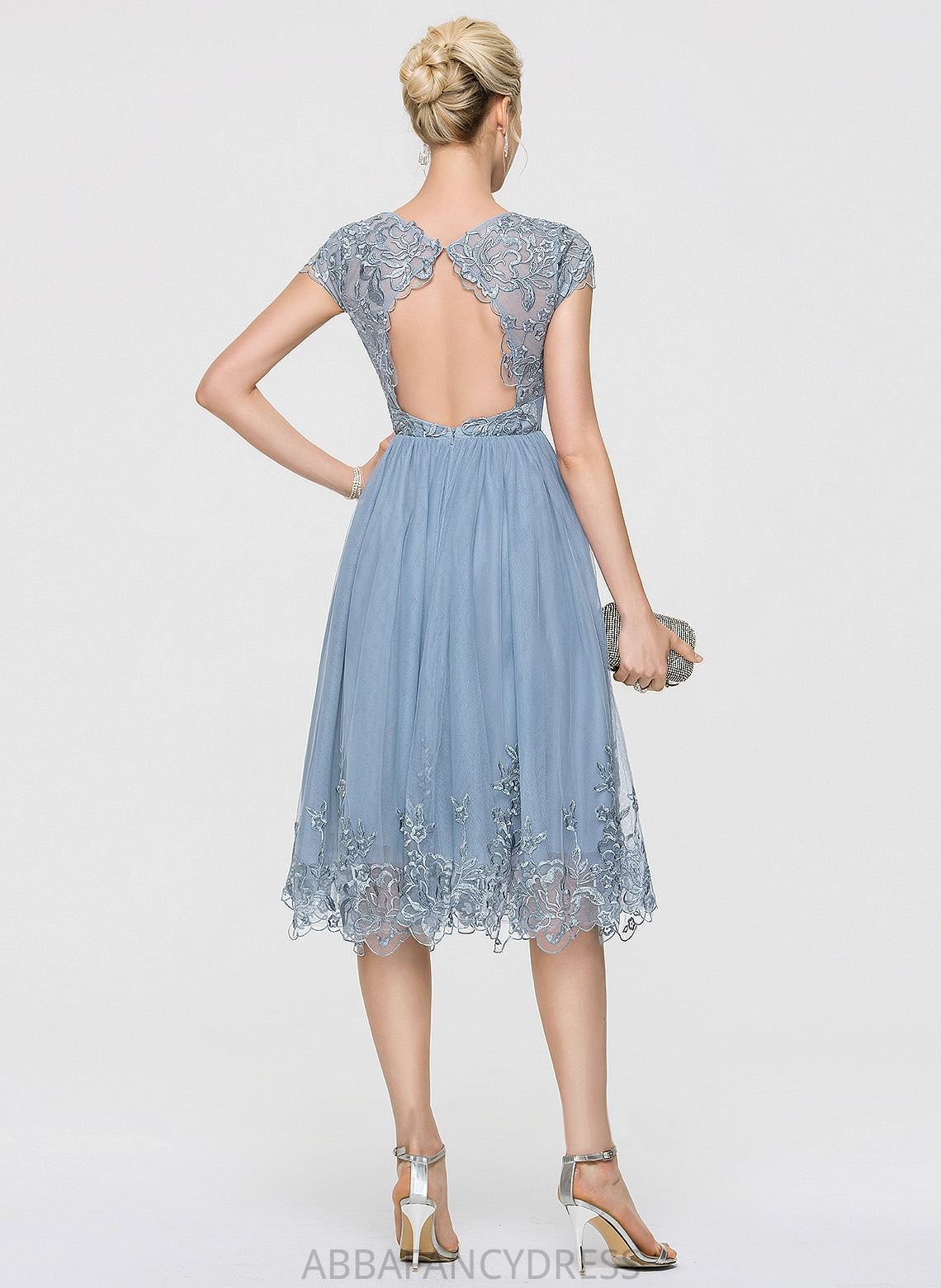 With Lace Neck Dress Knee-Length A-Line Tulle Homecoming Dresses Homecoming Sequins Britney Scoop