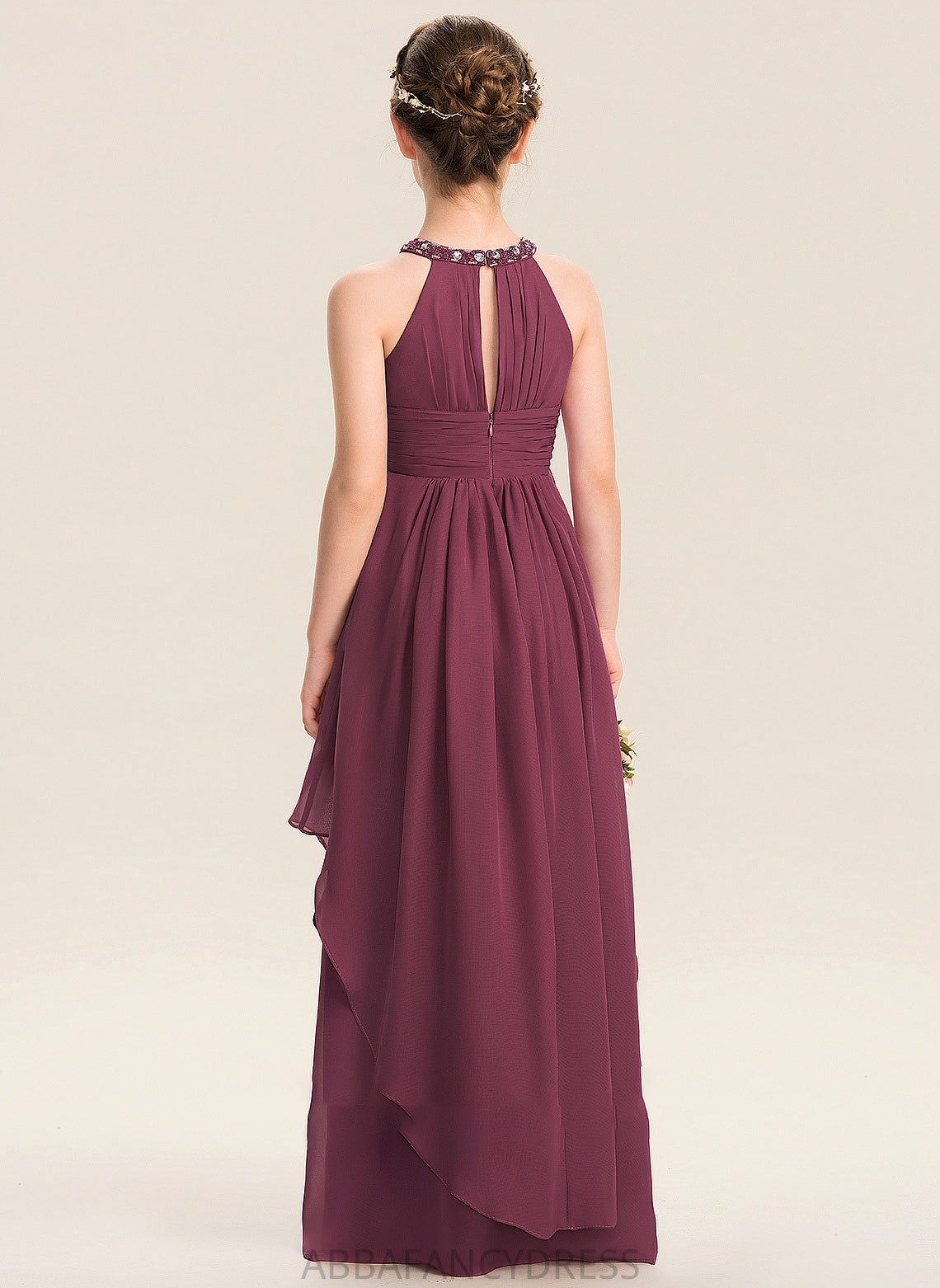 Floor-Length Junior Bridesmaid Dresses With Chiffon Neck Destiney Ruffle Beading A-Line Scoop