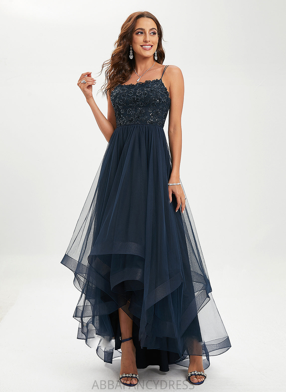 Sequins Tulle Neck Ball-Gown/Princess Prom Dresses Aspen Scoop With Lace Asymmetrical