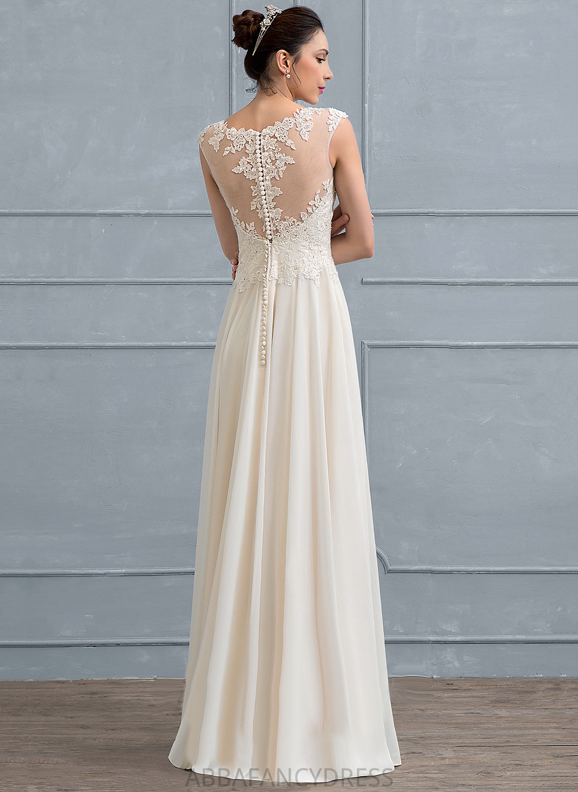 Floor-Length Scoop Dress Chiffon Neck Beading Wedding With Lace Sequins A-Line Jazlynn Wedding Dresses