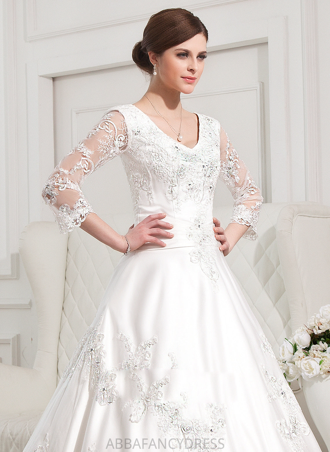 Appliques With V-neck Ball-Gown/Princess Jayden Wedding Dresses Lace Satin Beading Train Dress Wedding Chapel