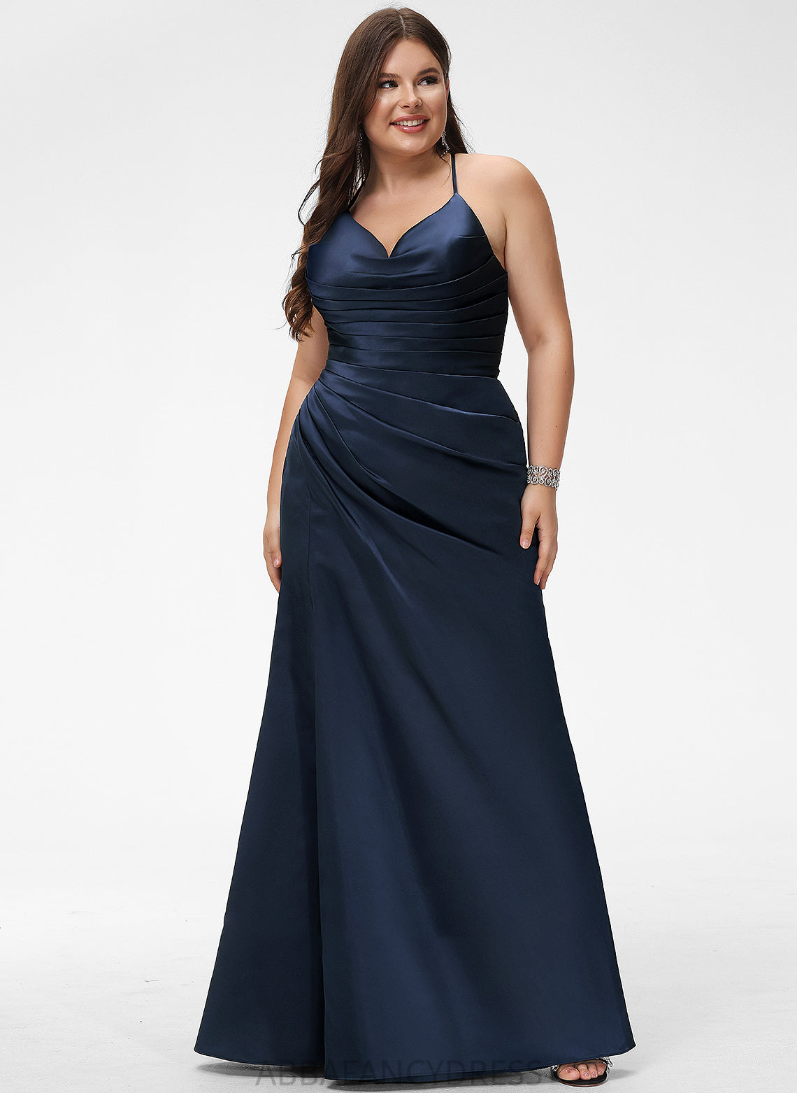 Satin Sheath/Column With Pleated V-neck Kelsey Prom Dresses Floor-Length