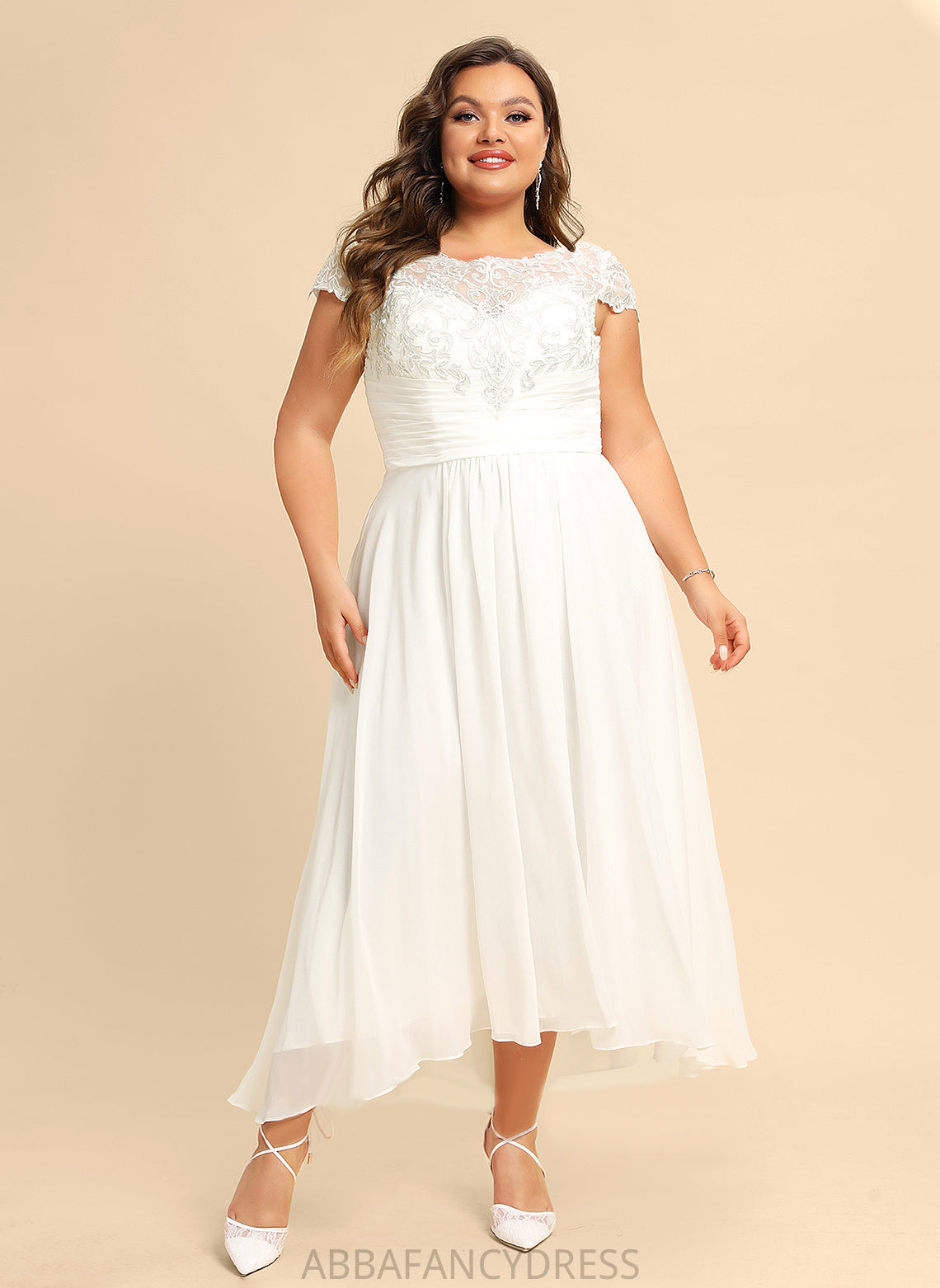 A-Line Wedding Dresses Wedding Lace Asymmetrical Chiffon Scoop Dress Bryanna